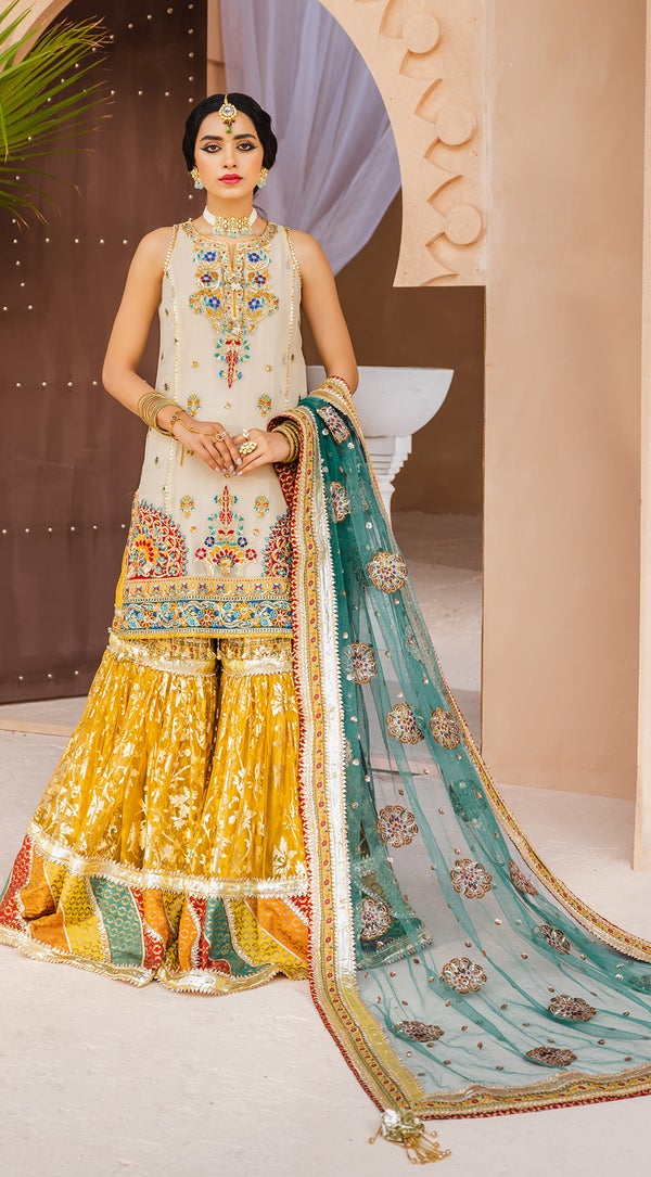 Mehndi Embroidered Chiffon Gharara