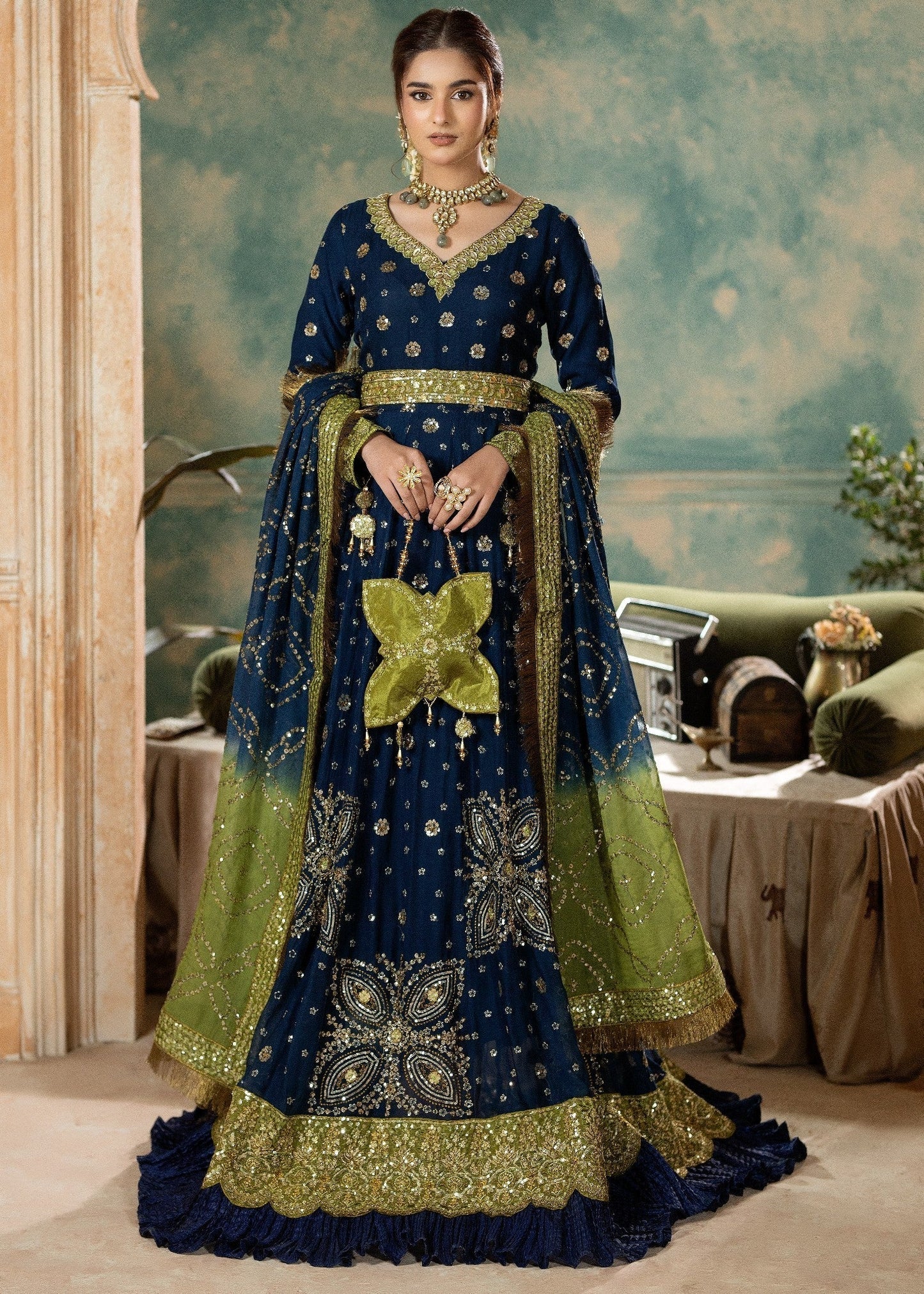 Midnight Blue Embroidered Chiffon Pakistani Suit Online in Dubai DXB UAE Abudhabi Meena Bazaar