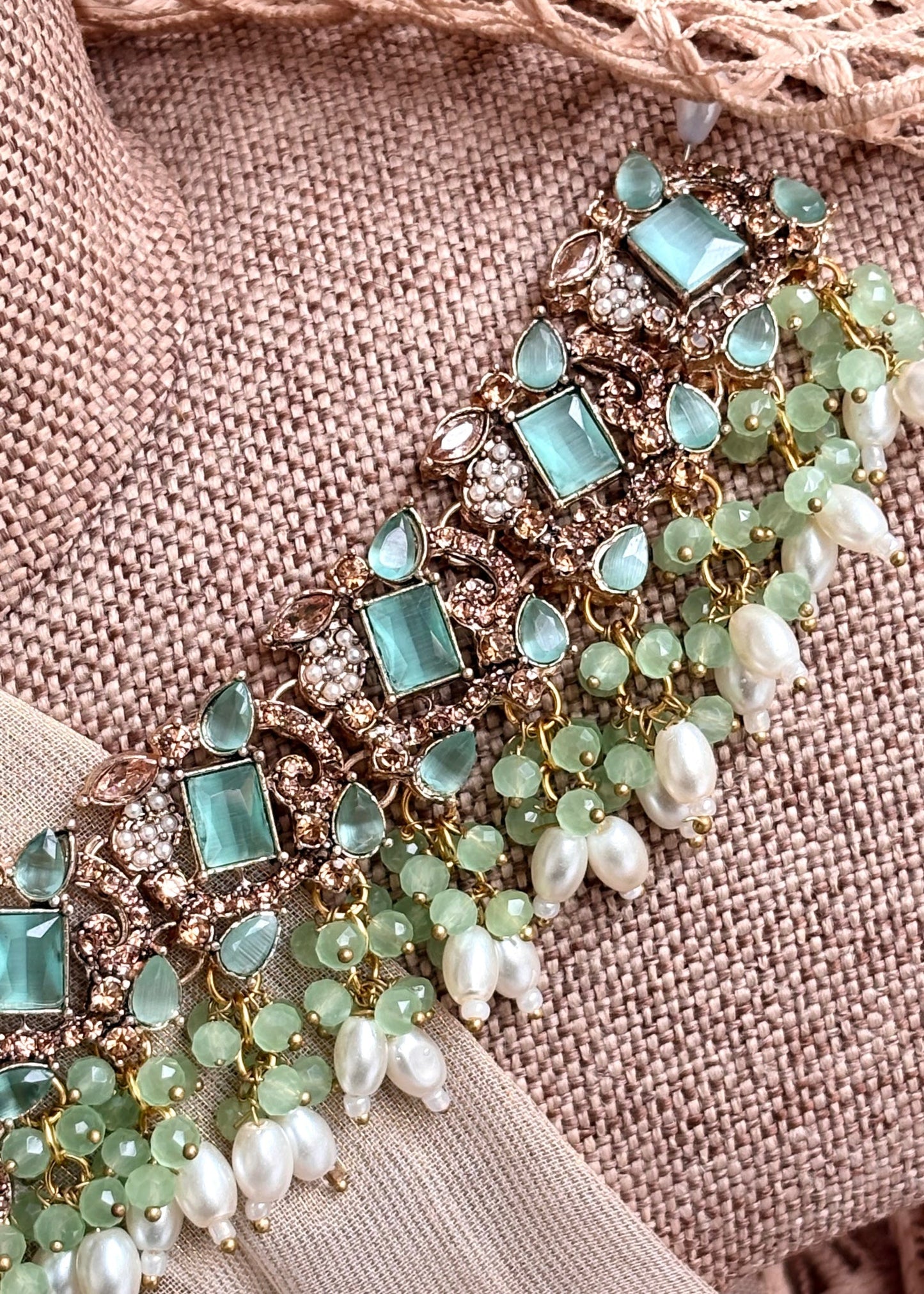 Mint Green Designer Necklace Set Online in UK USA Canada