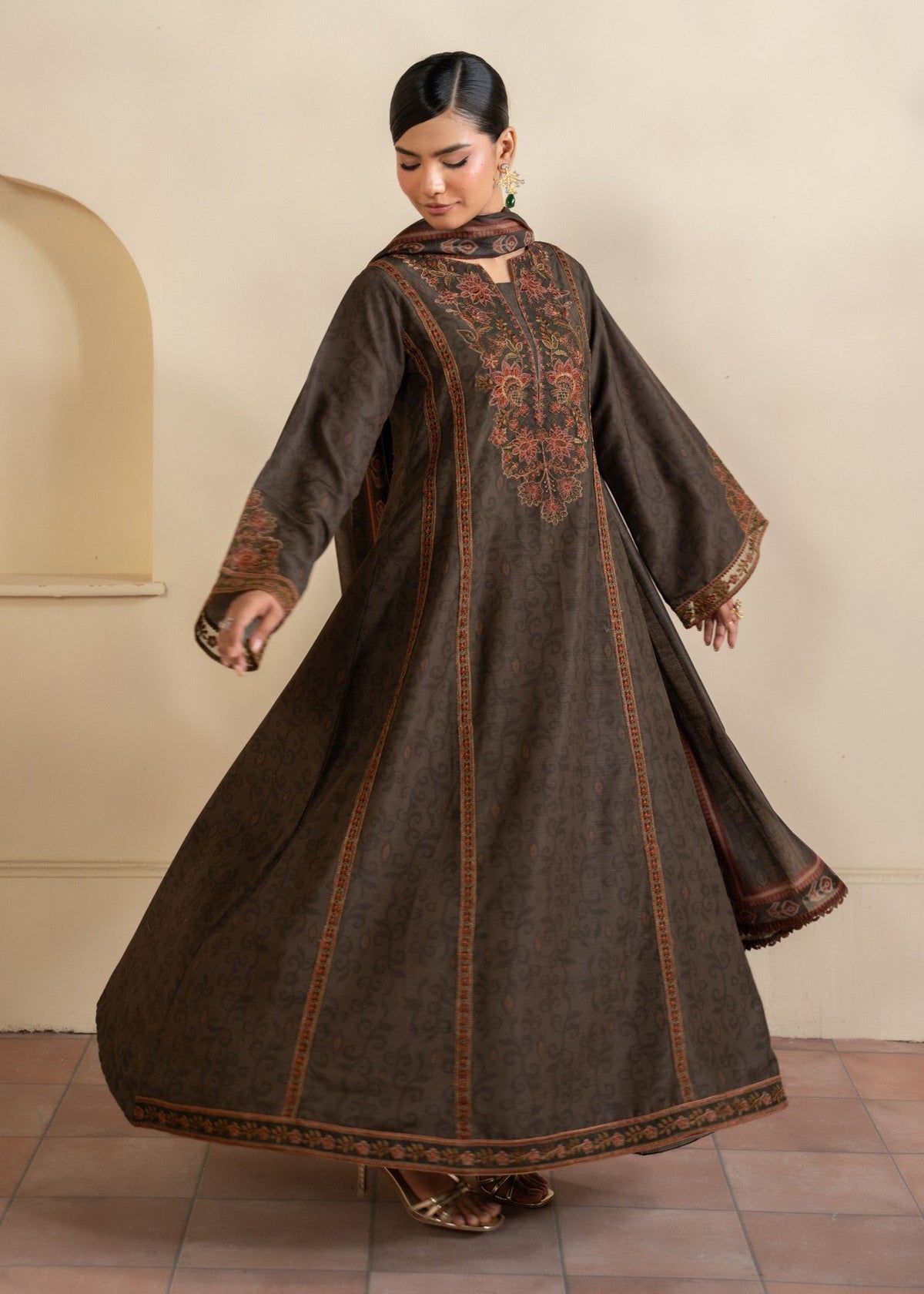 Mocha Brown Khaddar Daily Wear Maxi Online in UK USA Canada