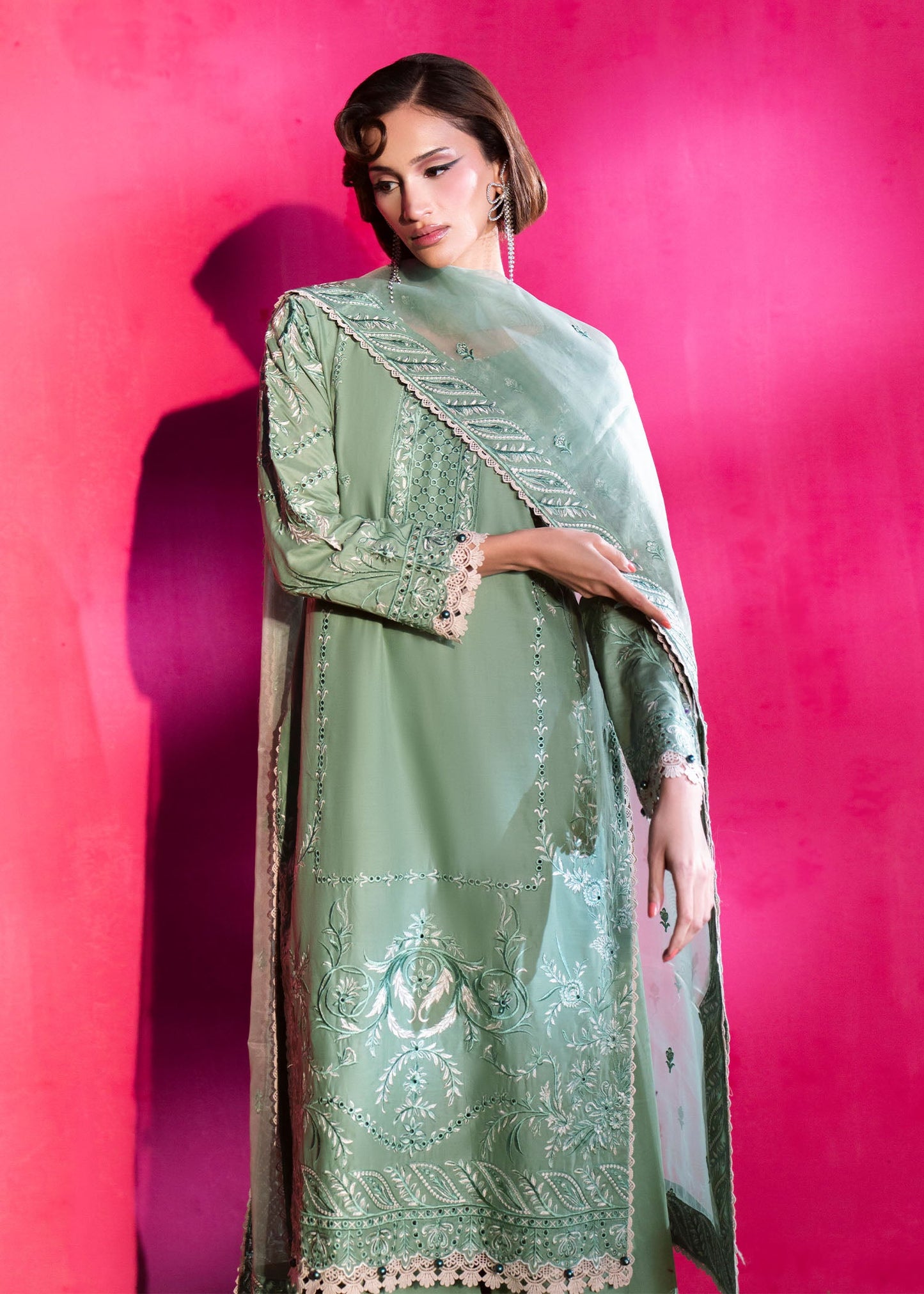 Moss Green Lawn Festive Suit Online in Dubai DXB UAE Abudhabi Meena Bazaar