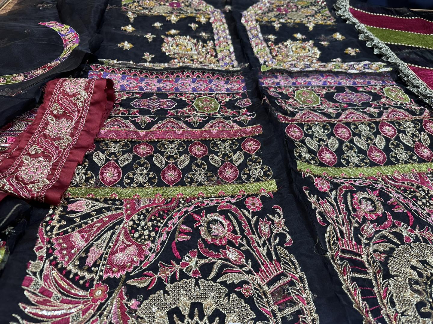 Black Suit with Multicolor Dupatta