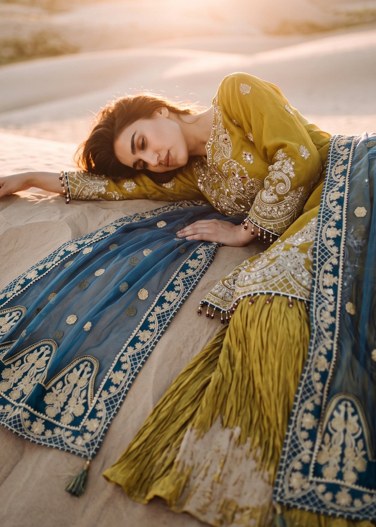 Mustard Adda Work Organza Sharara for Wedding Guest Online in Sri Lanka India Australia