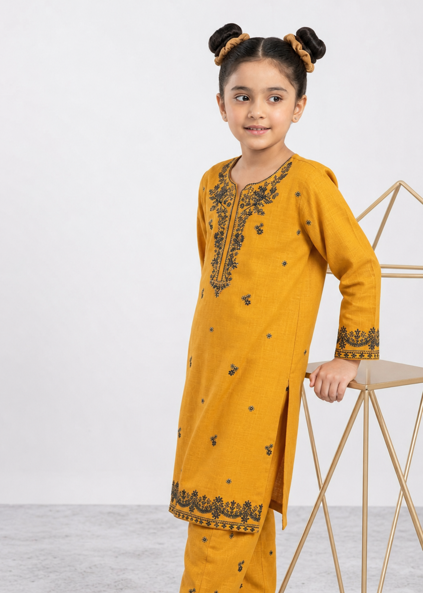 Mustard Cotton Embroidered Girls Eastern Suit Online in Sri Lanka India Australia