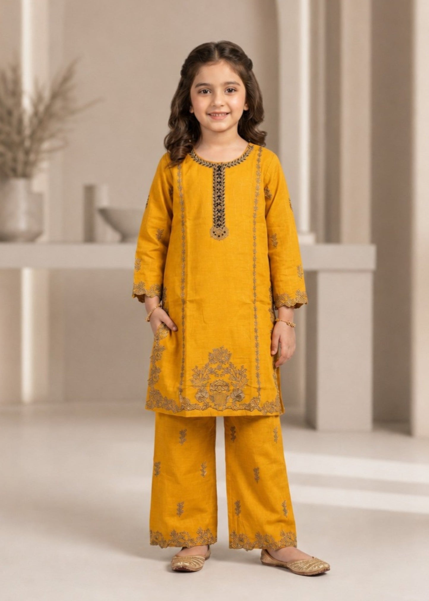 Mustard Straight Cut Kurta with Trouser Online in UK USA Canada