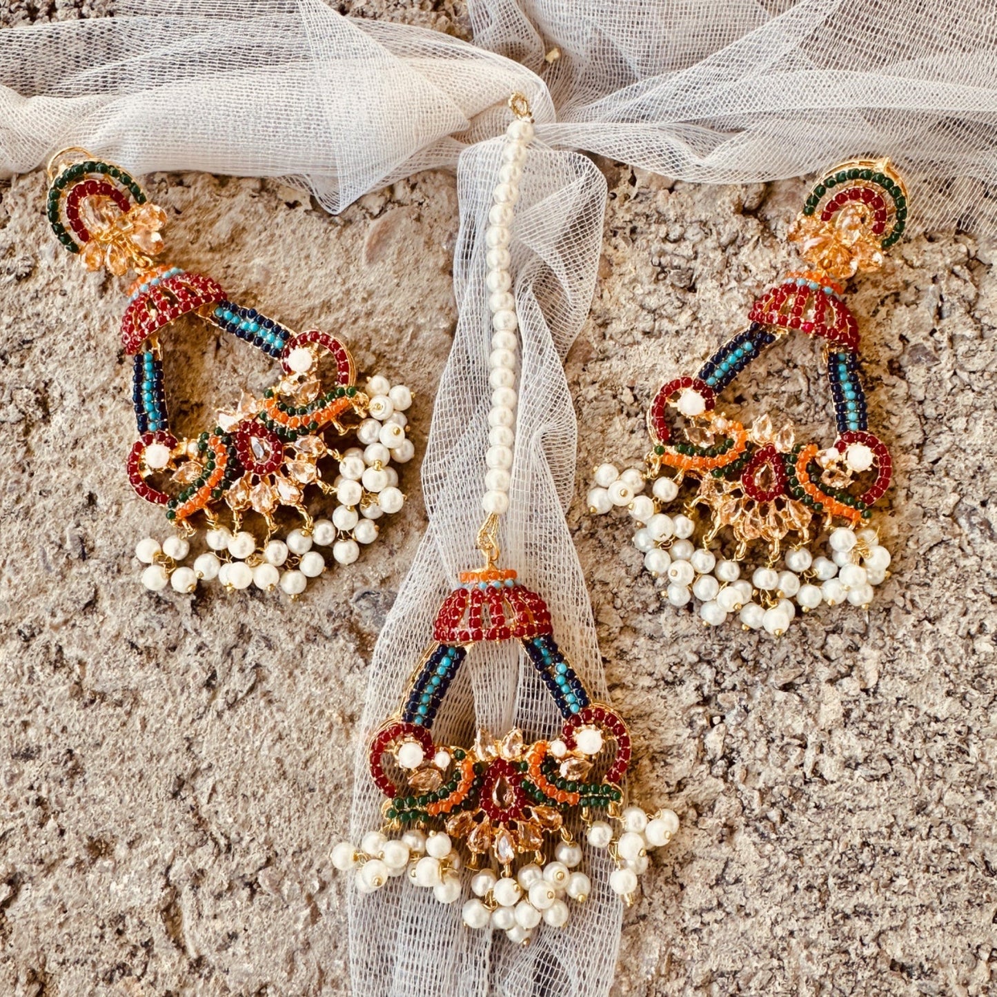 Nauratan Glimmer Gold Necklace Earrings Set Online in UK USA Canada