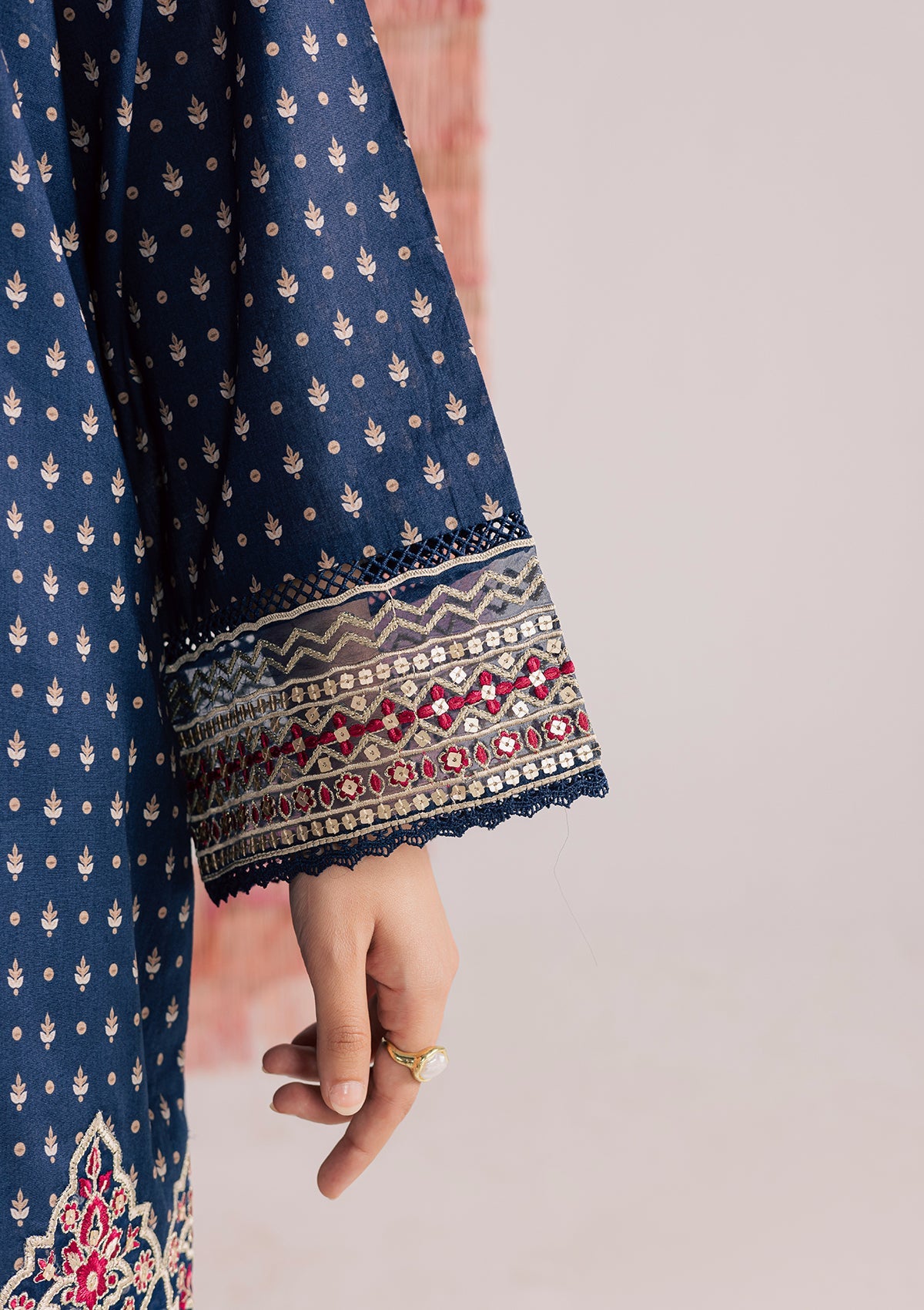 Navy Blue Embroidered Lawn Kurta Set Online in Dubai DXB UAE Abudhabi Meena Bazaar