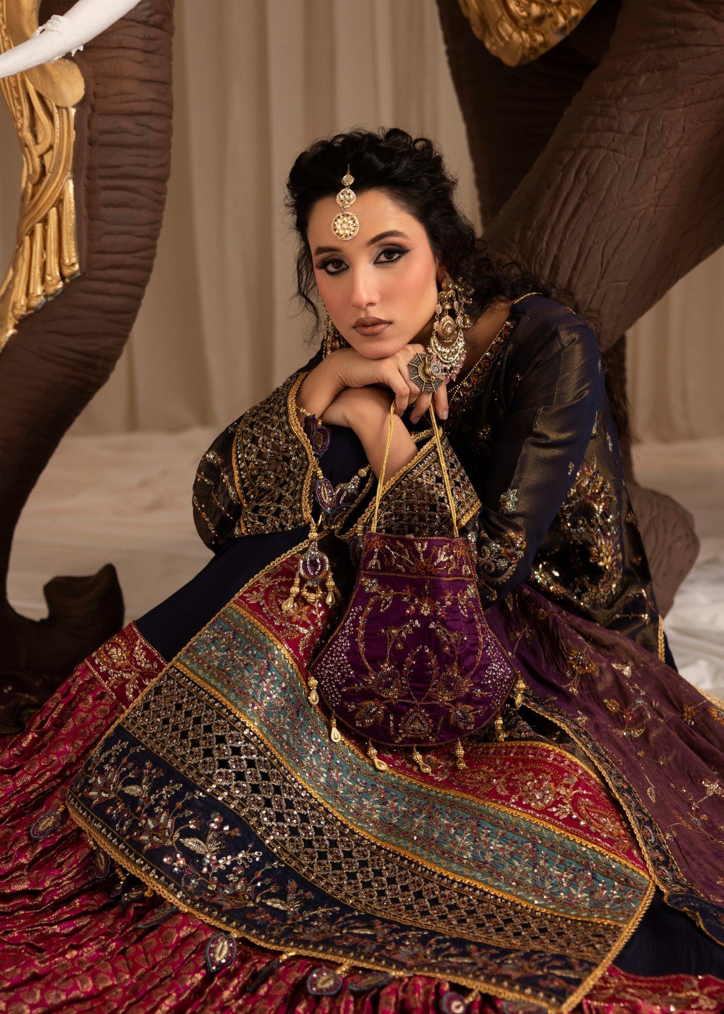 Navy Blue Embroidered Masuri Lehenga Choli Online in Dubai DXB UAE Abudhabi Meena Bazaar