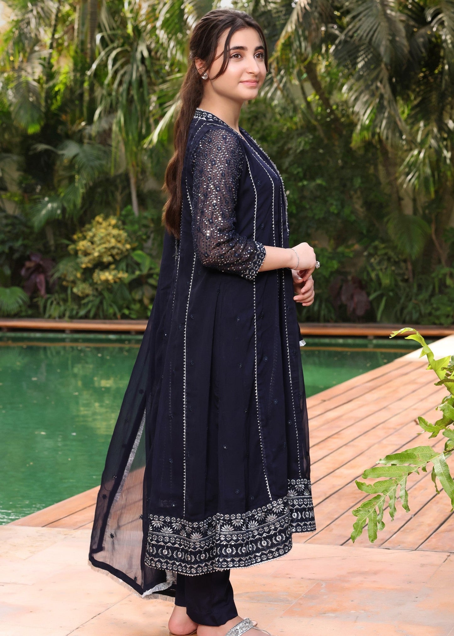 Navy Blue Embroidered Pishwas Set for Girls Online in Dubai DXB UAE Abudhabi Meena Bazaar