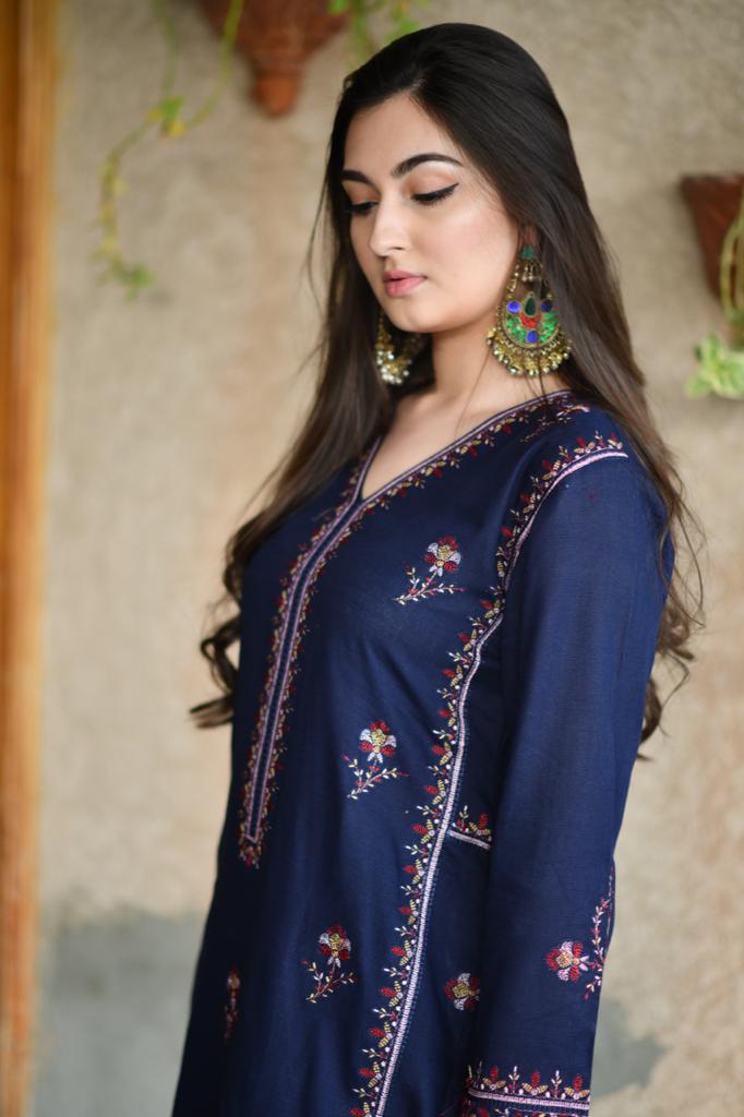 Navy Blue Kurta with Straight Pants