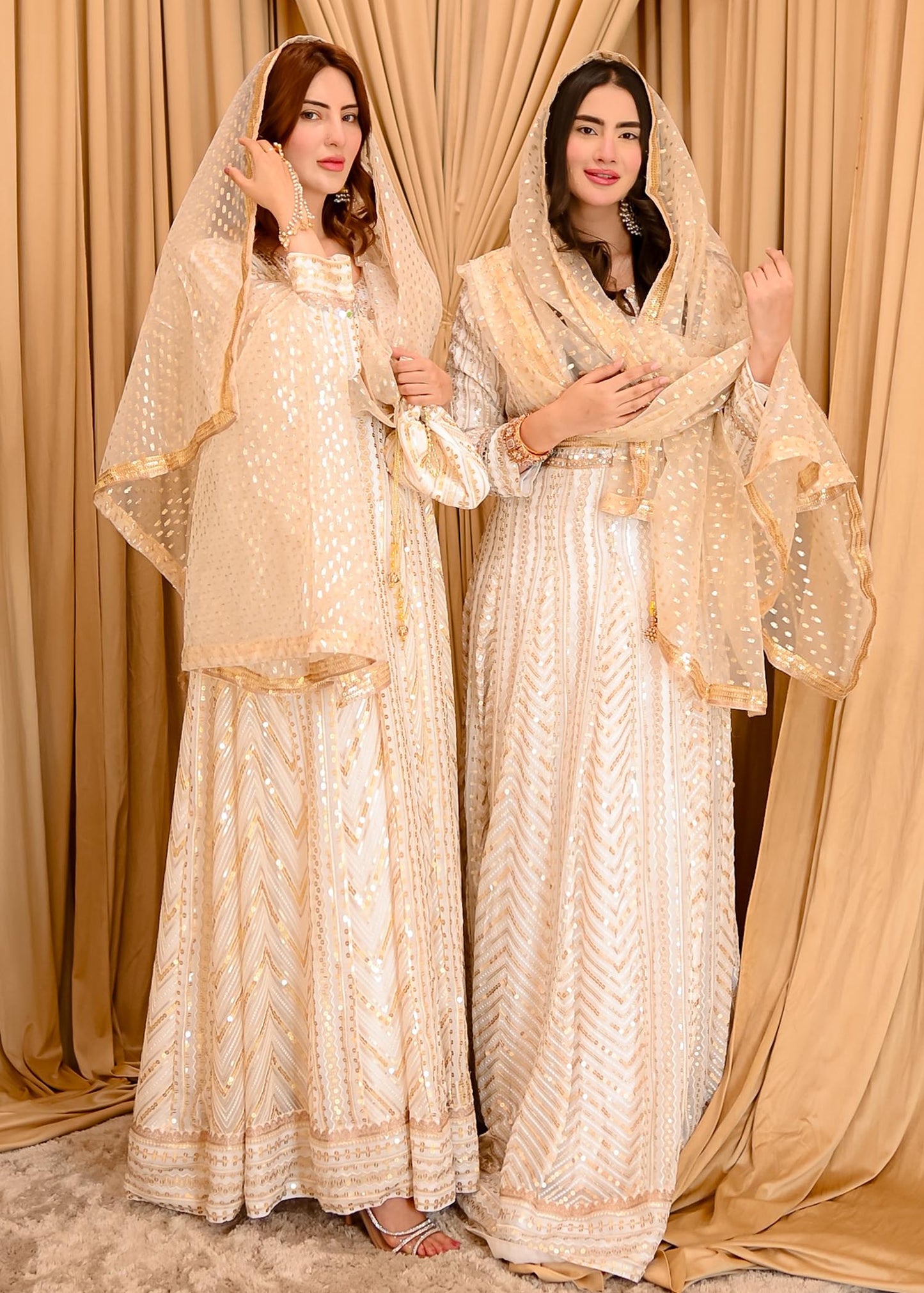 Off-White Chiffon Angrakha Partywear Suit Online in Dubai UAE Abudhabi Ajman Sharjah