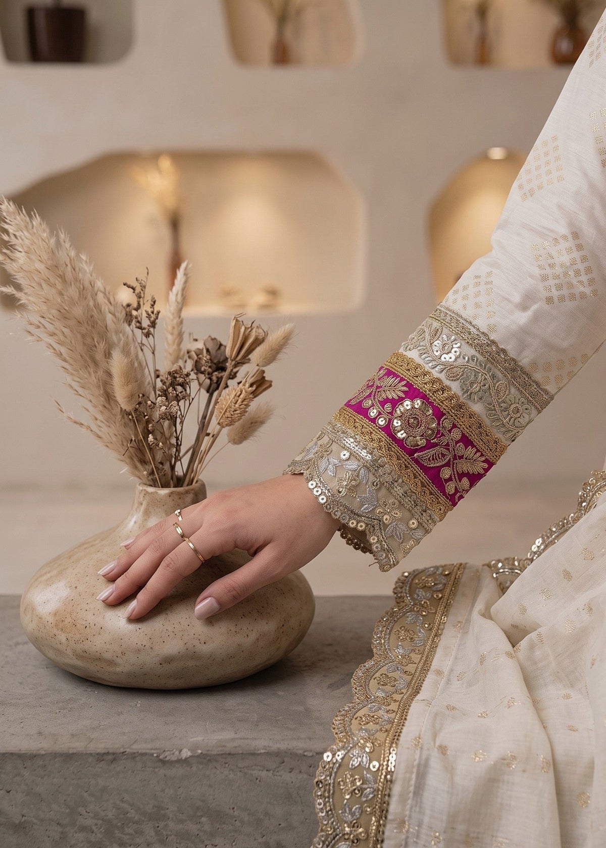 Off-White Embroidered Cotton Masuri Pakistani Suit Online in Sri Lanka India Australia