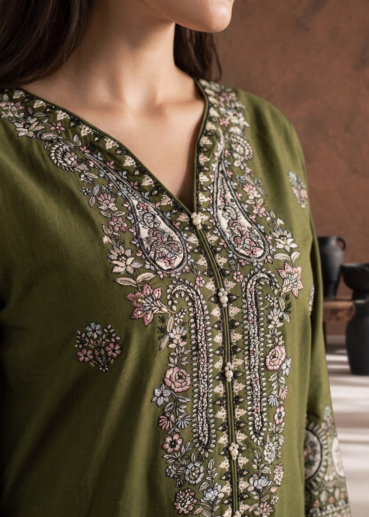 Olive Green Linen 3 Piece Suit Online in UK USA Canada