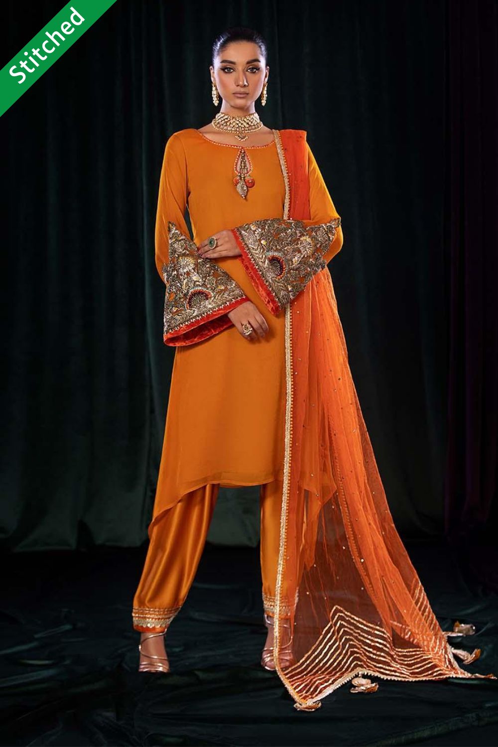 Readymade Orange Pure Chiffon Suit