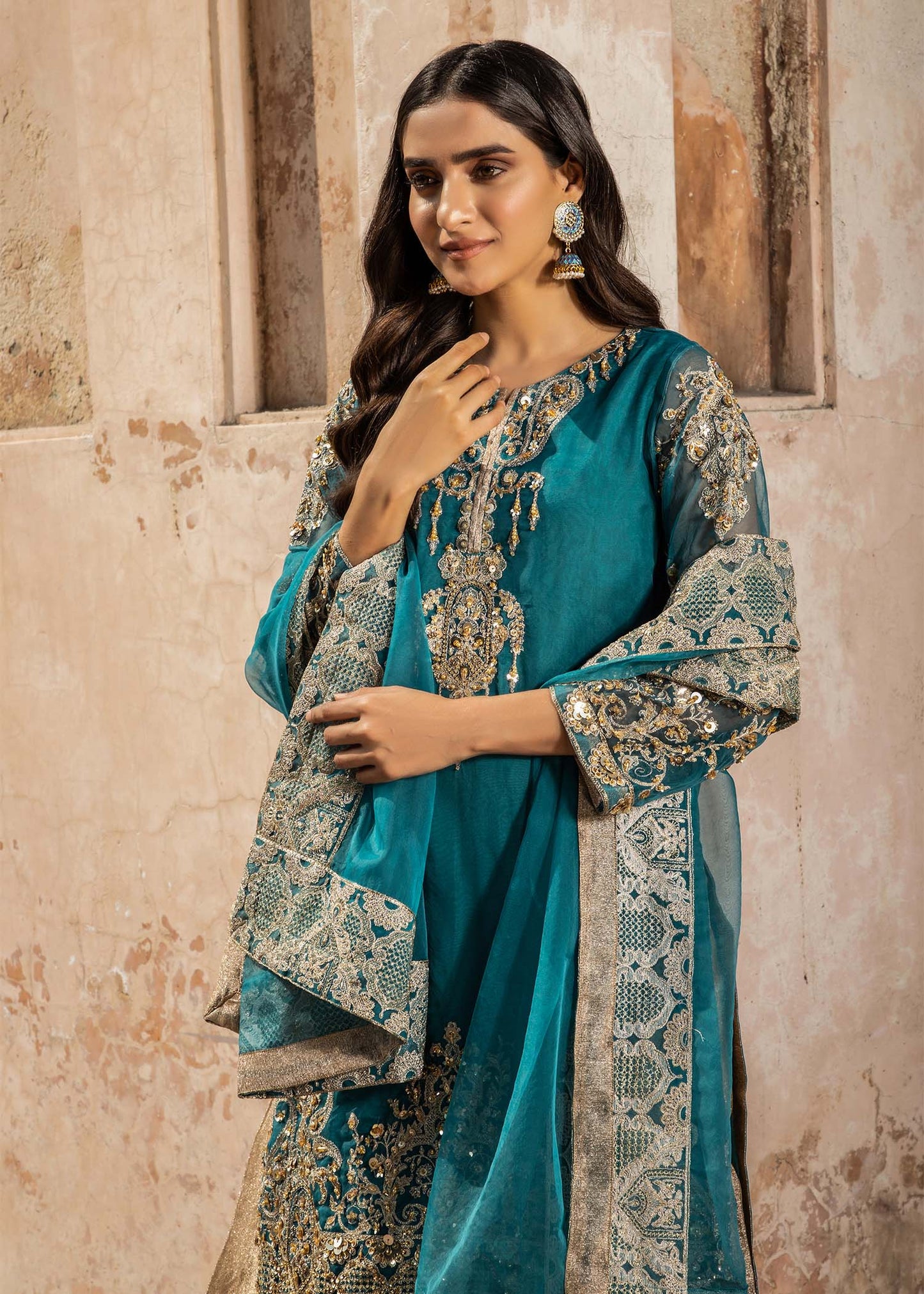 Organza Embroidered 3 Piece Suit Online in UK USA Canada