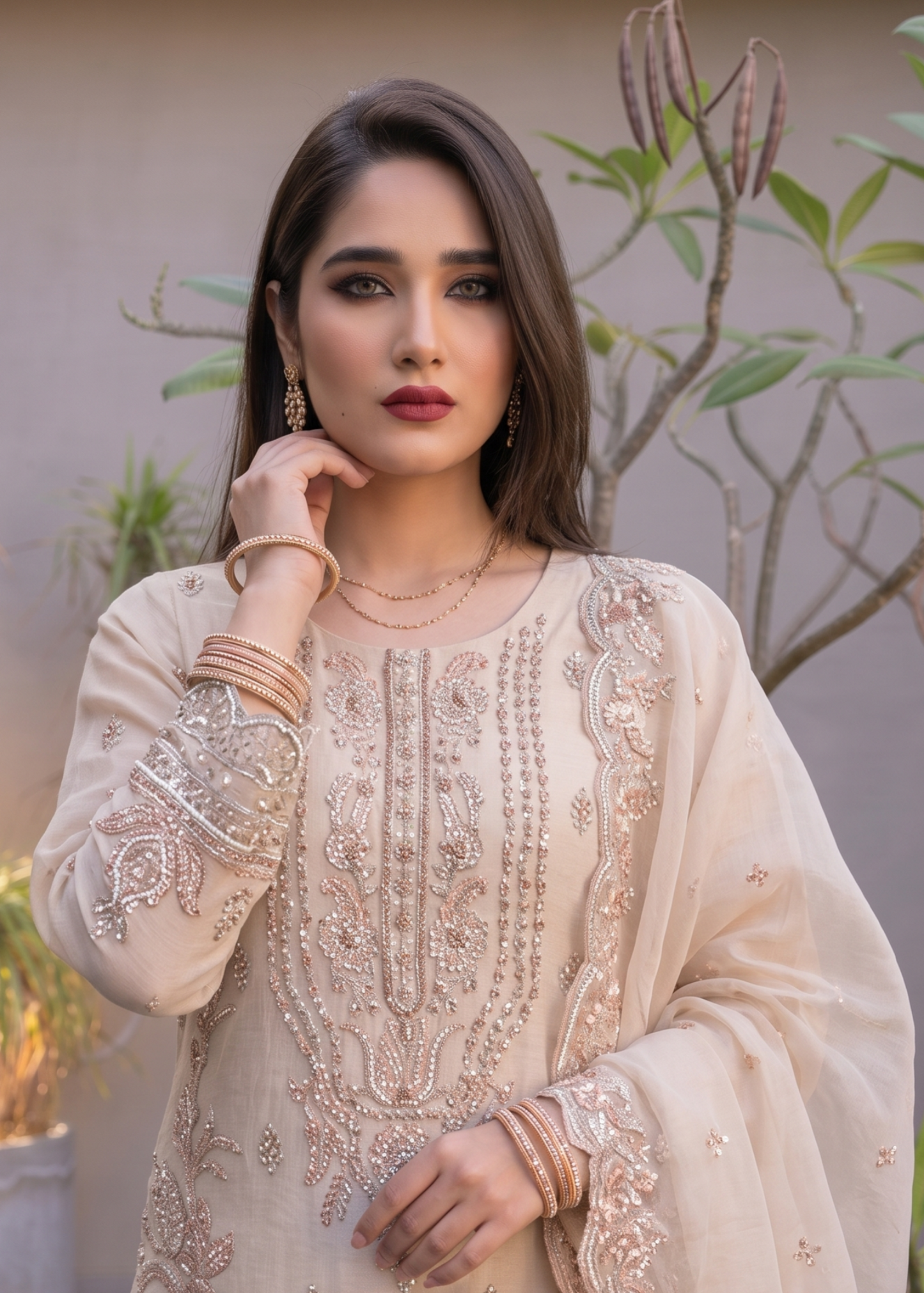 Organza Embroidered Off-White Partywear Salwar Suit Online in Dubai DXB UAE Abudhabi Meena Bazaar
