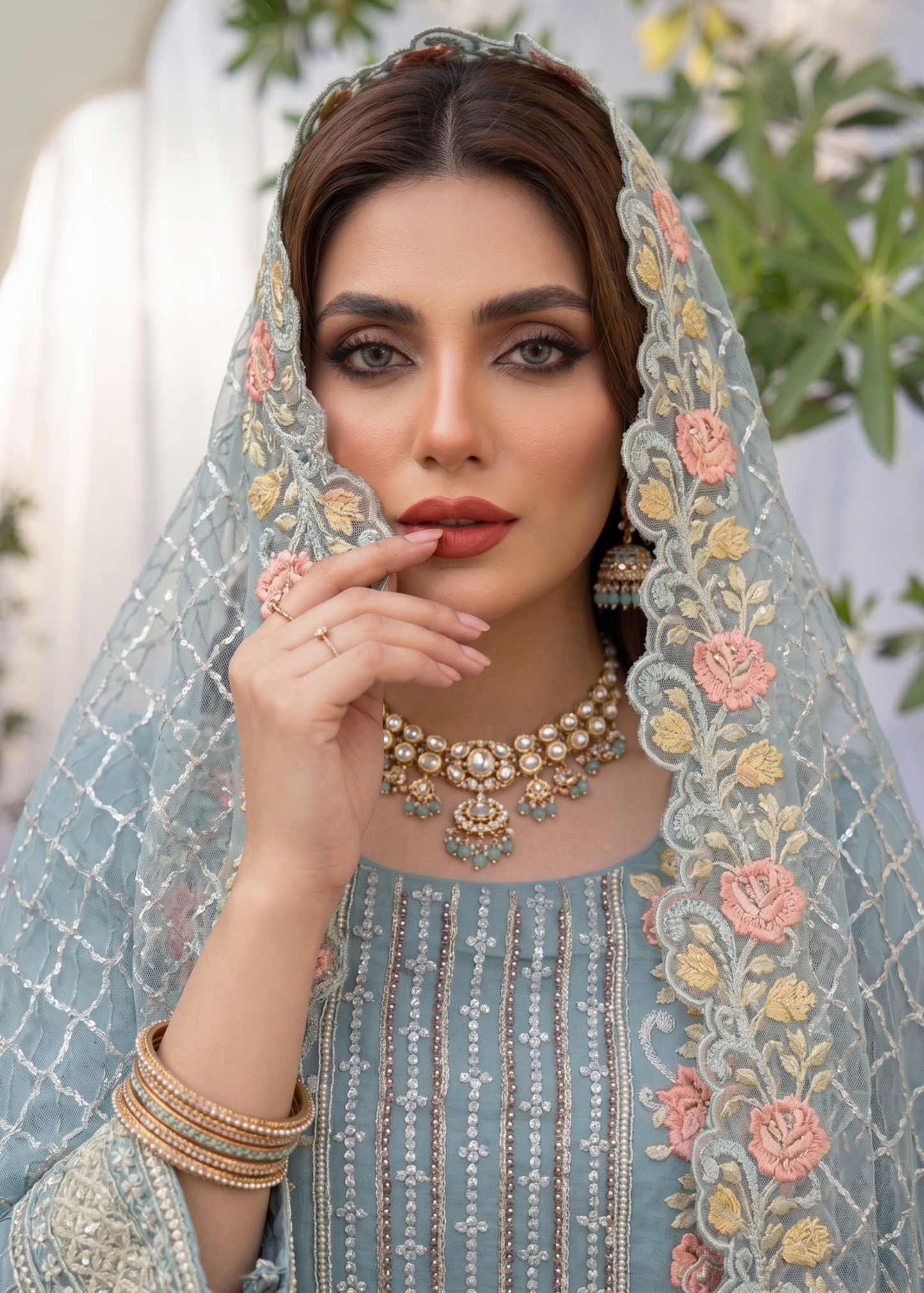 Organza Embroidered Partywear Suit Online in Dubai UAE Abudhabi Ajman Sharjah