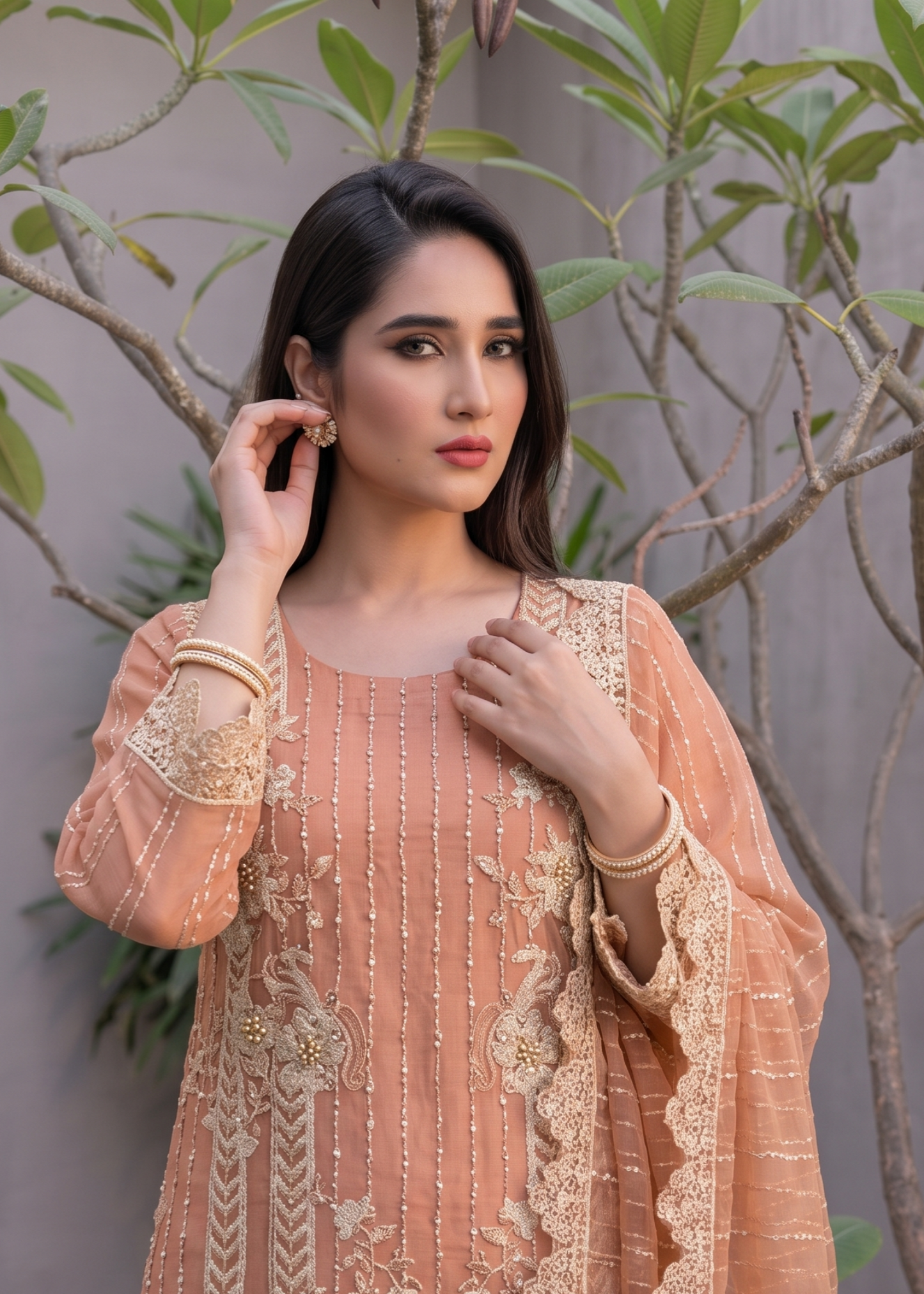 Organza Peach Pink Festive Suit for Women Online in KSA Riyadh Saudi Arabia Oman Bahrain Qatar