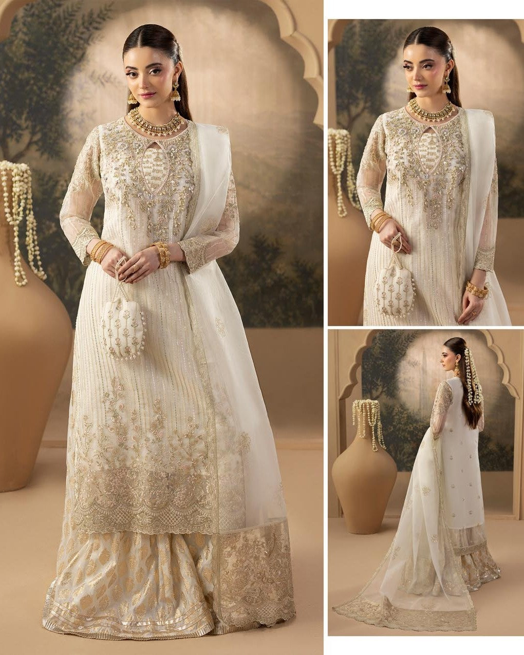 Organza Sharara Gharara Pearl Embellished Online in Dubai UAE Abudhabi Ajman Sharjah