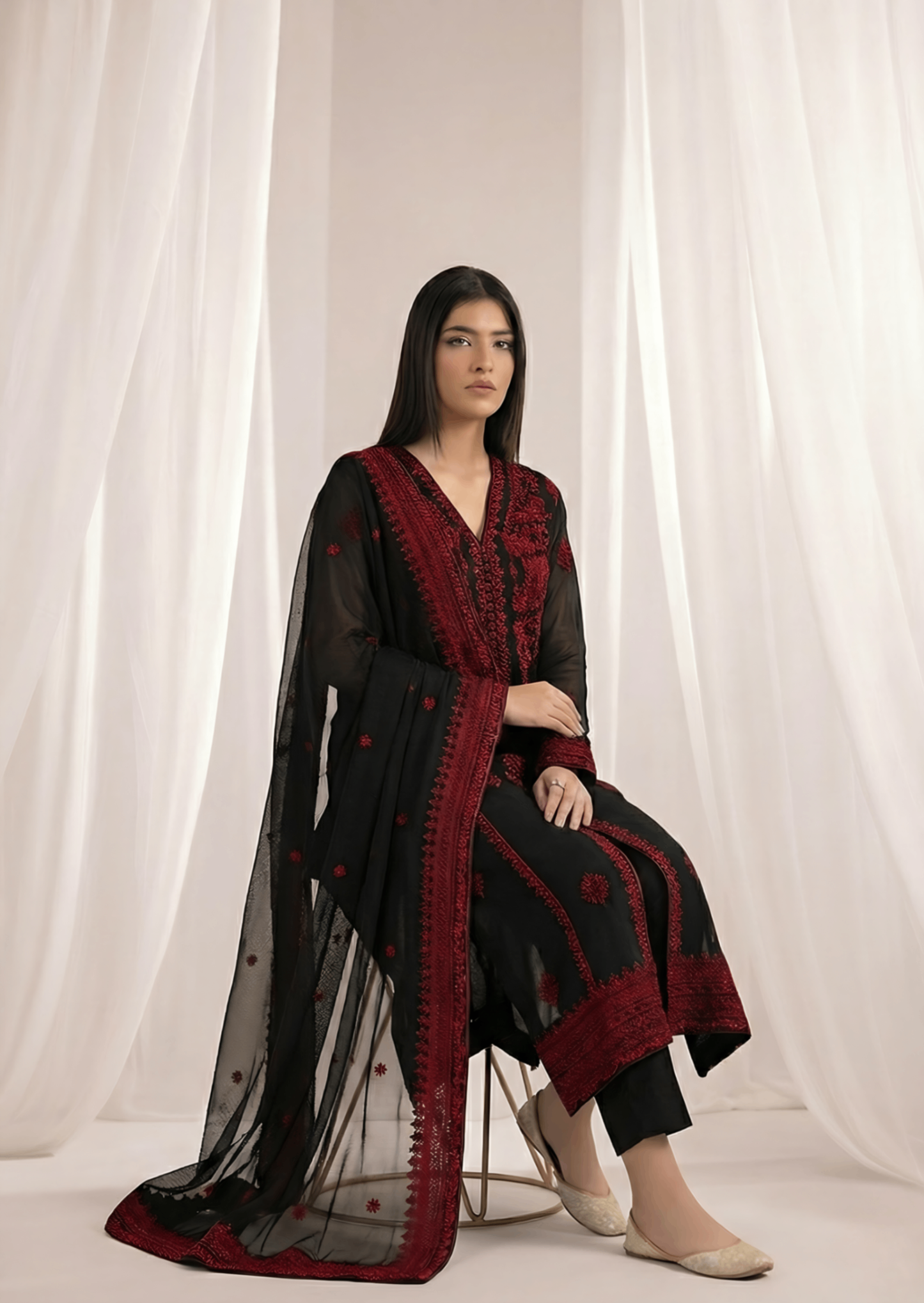Pakistani Black Embroidered Festive Suit Online in Dubai UAE Abudhabi Ajman Sharjah