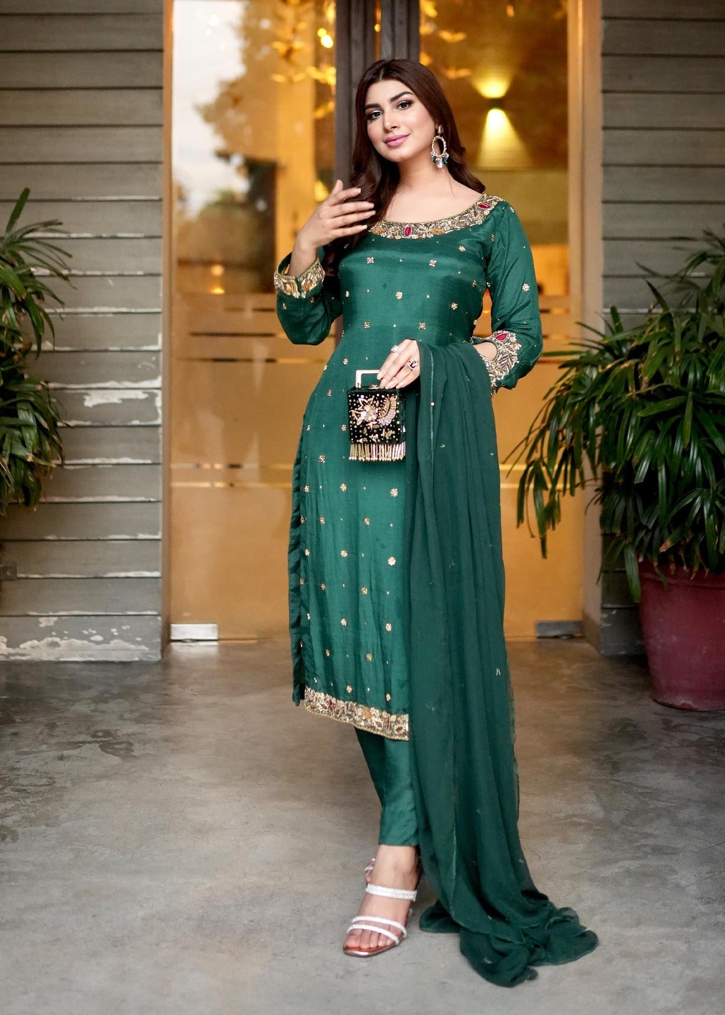 Pakistani Designer Green Raw Silk Kurta Suit Online in KSA Riyadh Saudi Arabia Oman Bahrain Qatar
