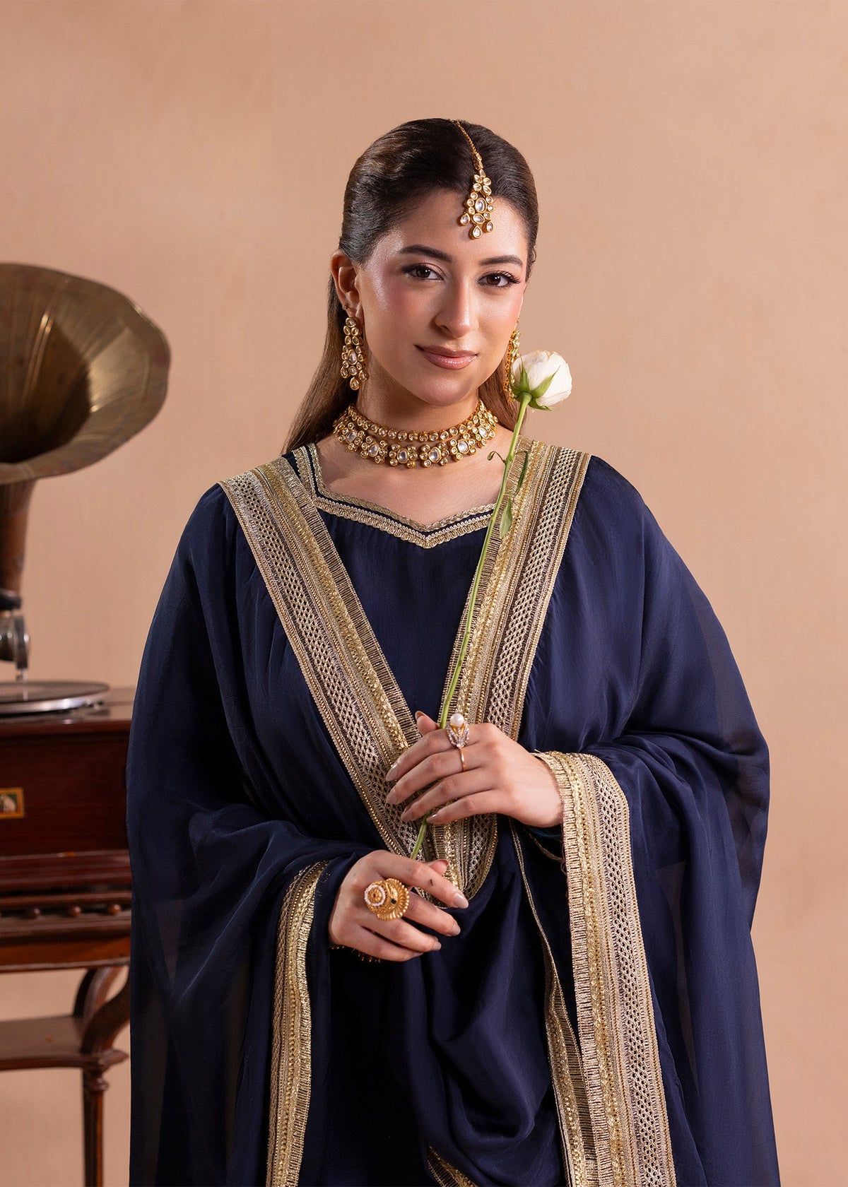 Pakistani Designer Navy Blue Raw Silk Gharara Online in KSA Riyadh Saudi Arabia Oman Bahrain Qatar