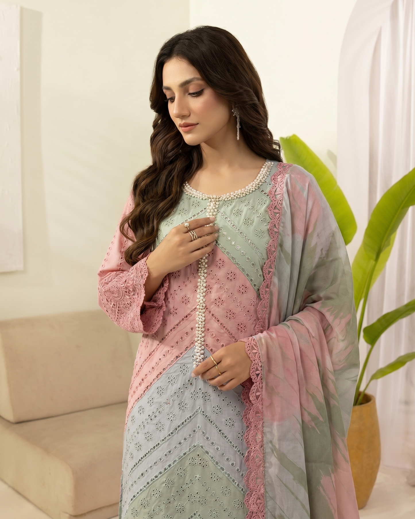 Pakistani Designer Pink Cotton Suit with Dupatta Online in KSA Riyadh Saudi Arabia Oman Bahrain Qatar