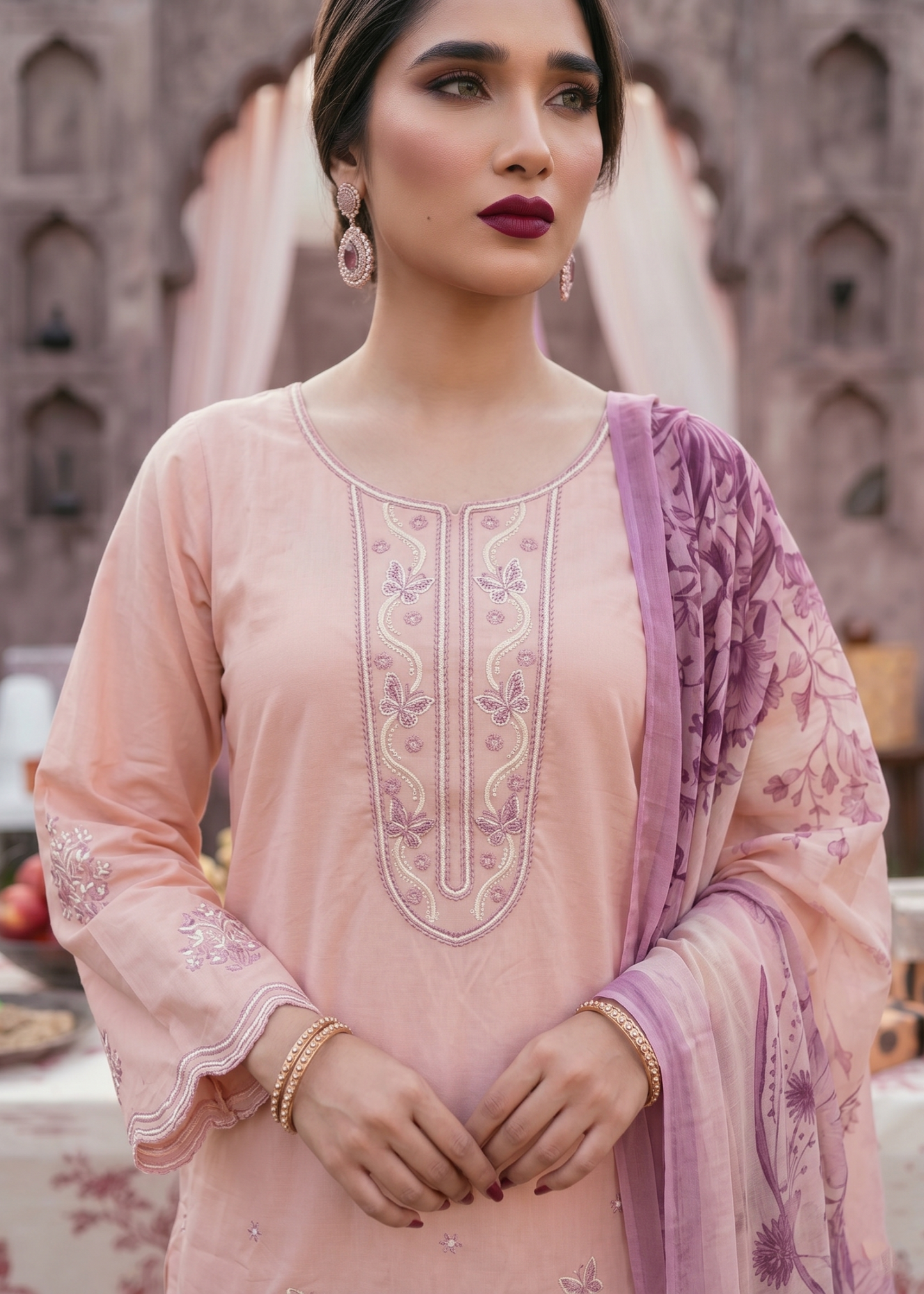 Pakistani Designer Pink Embroidered Lawn Suit Online in KSA Riyadh Saudi Arabia Oman Bahrain Qatar