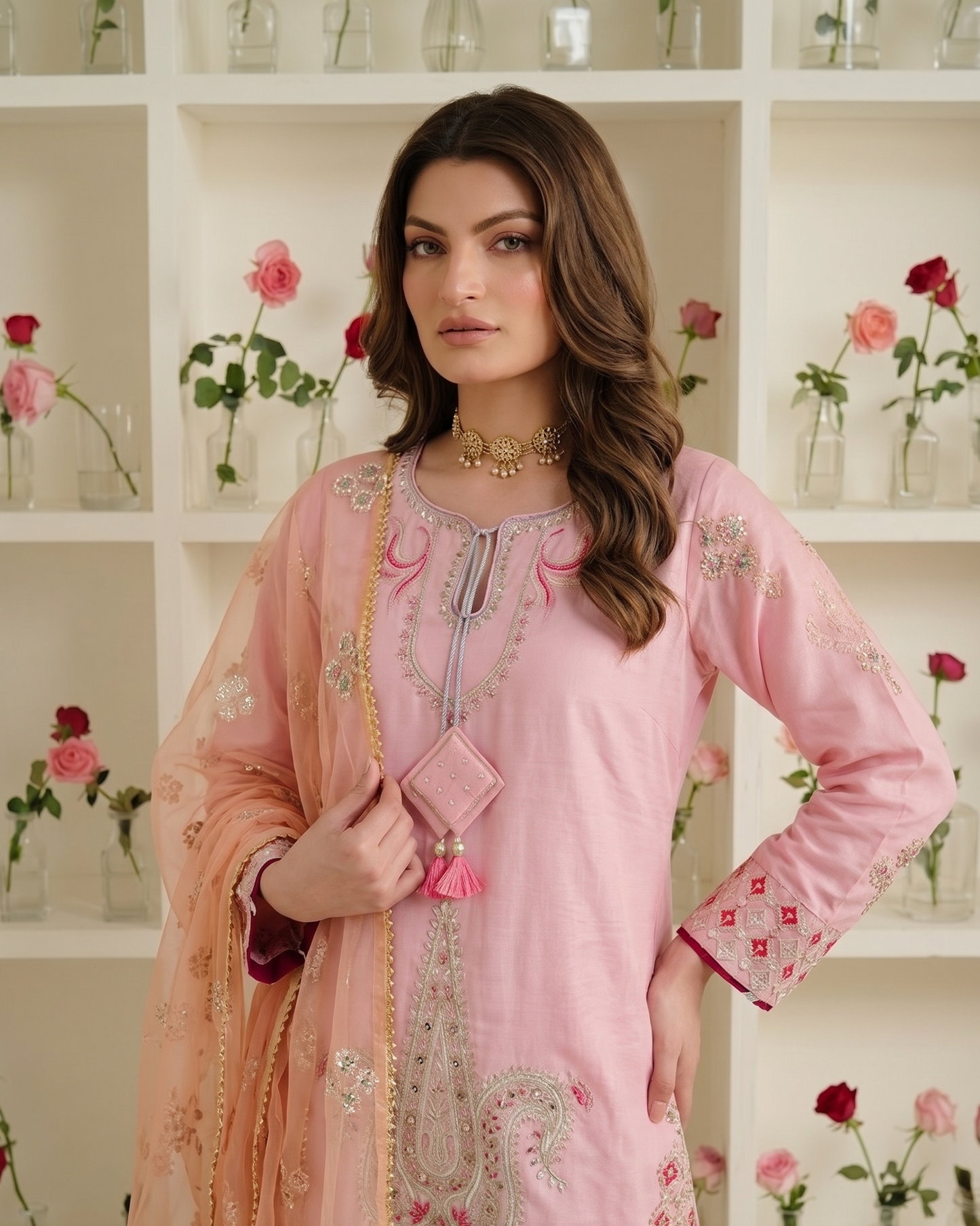 Pakistani Designer Pink Lawn Suit Online in KSA Riyadh Saudi Arabia Oman Bahrain Qatar