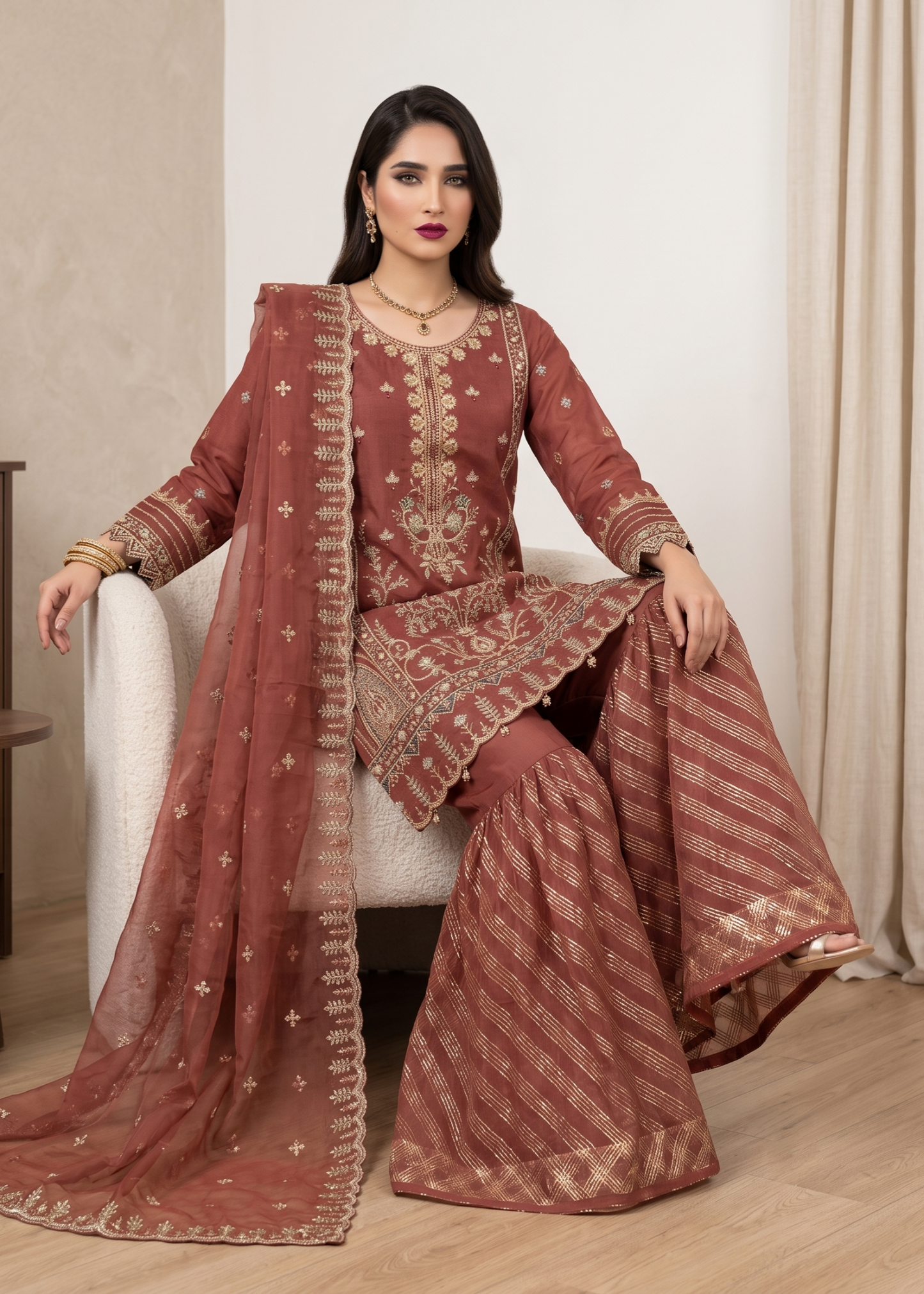 Pakistani Embroidered Organza Gharara Online in Dubai DXB UAE Abudhabi Meena Bazaar