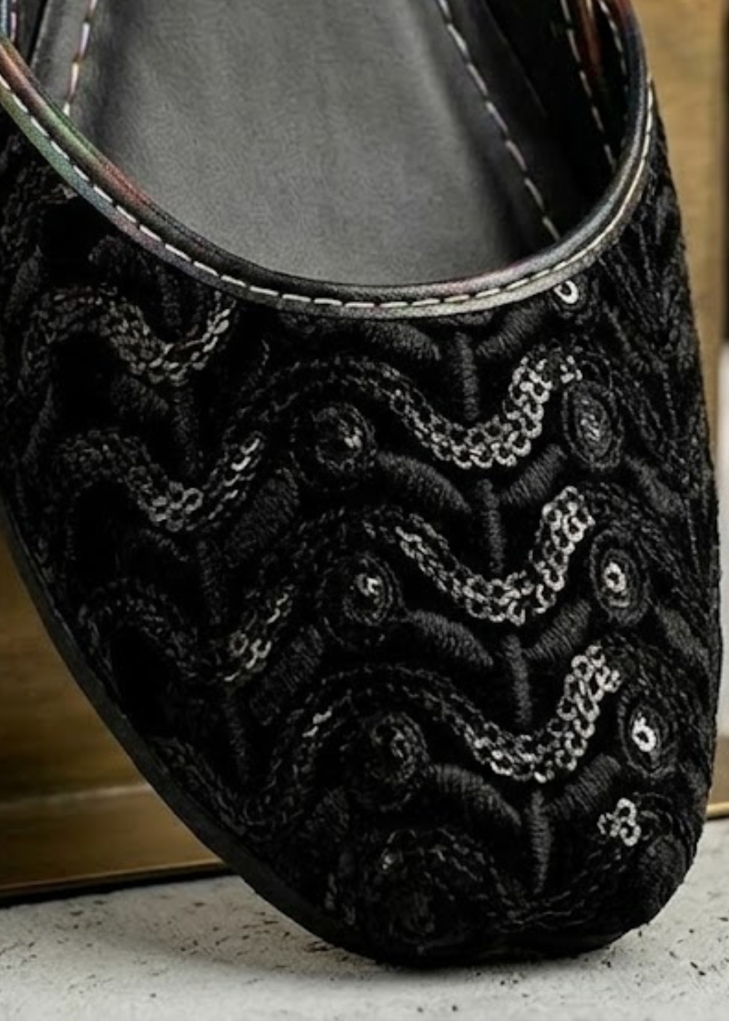 Pakistani Khussa Black Leather Sole Online in UK USA Canada