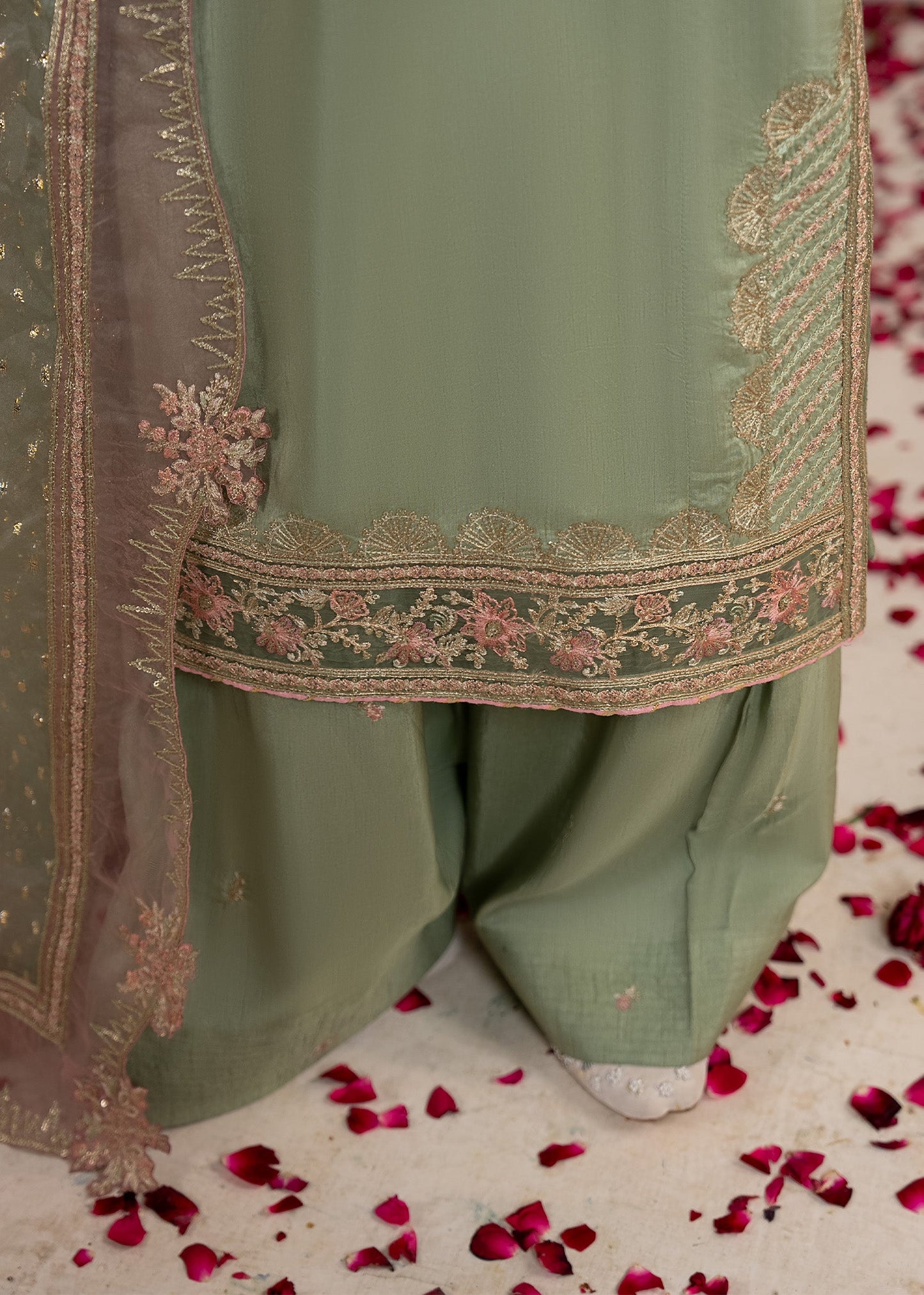 Pakistani Raw Silk Farshi Shalwar with Organza Dupatta Online in Dubai DXB UAE Abudhabi Meena Bazaar