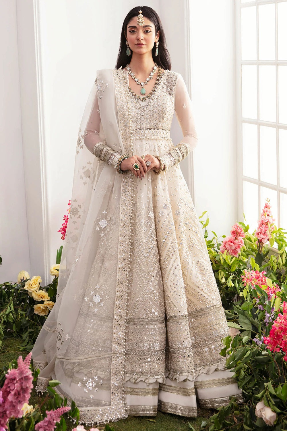White Lehenga White Bridal Pakistani Dress White Net Embroidered