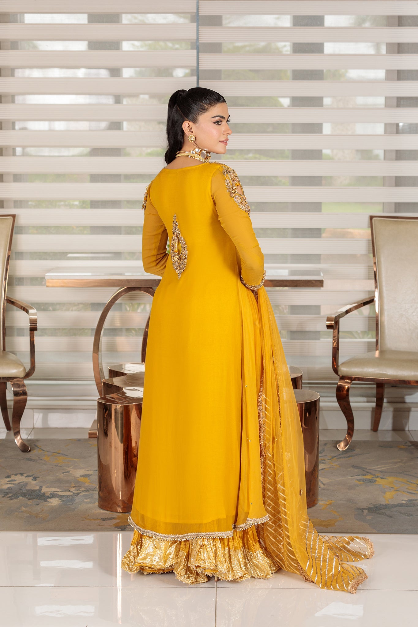Mustard Handmade Pure Crinkle Chiffon Sharara
