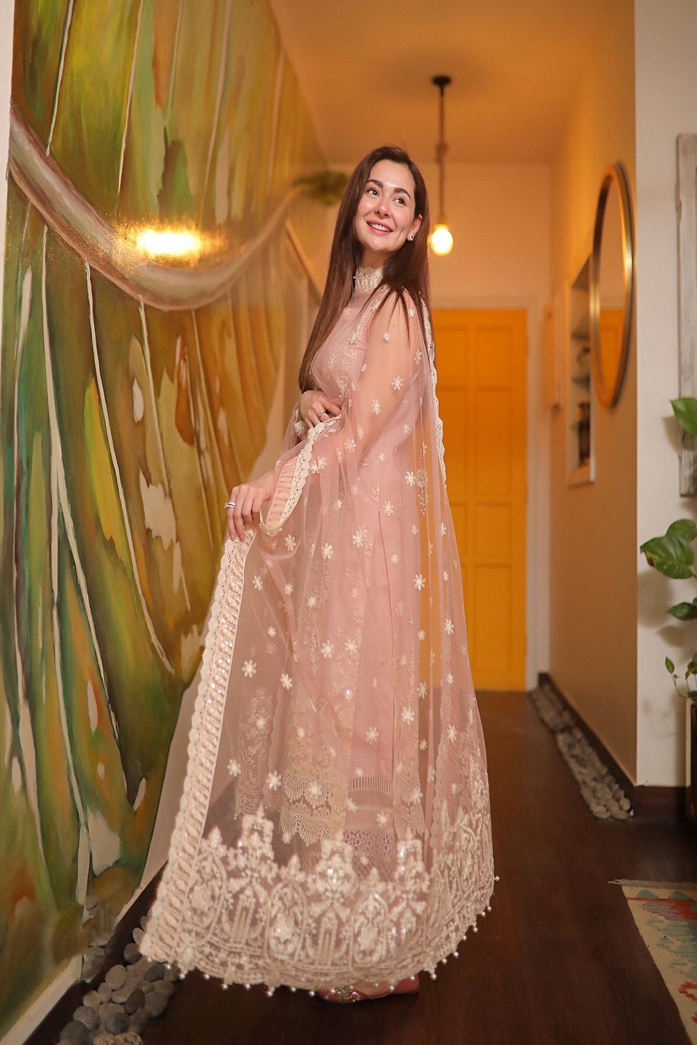 Baby Pink Lawn Suit with Sequins Work