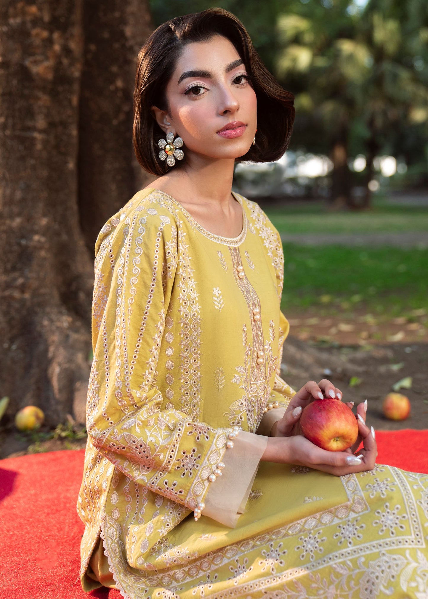 Pale Yellow Embroidered Lawn Pakistani Dress Online in Dubai DXB UAE Abudhabi Meena Bazaar