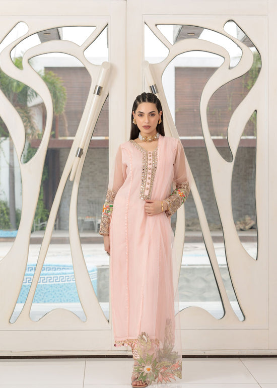 Pink Hand Embroidered Suit with Embellishments