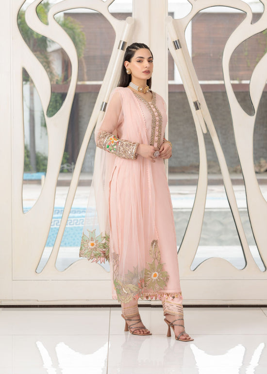 Pink Readymade Suit with Embellishments Size 44