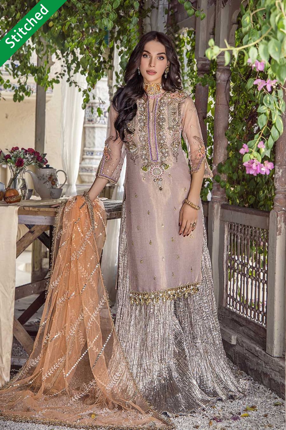 Hand Embroidered Pure Maysuri Sharara