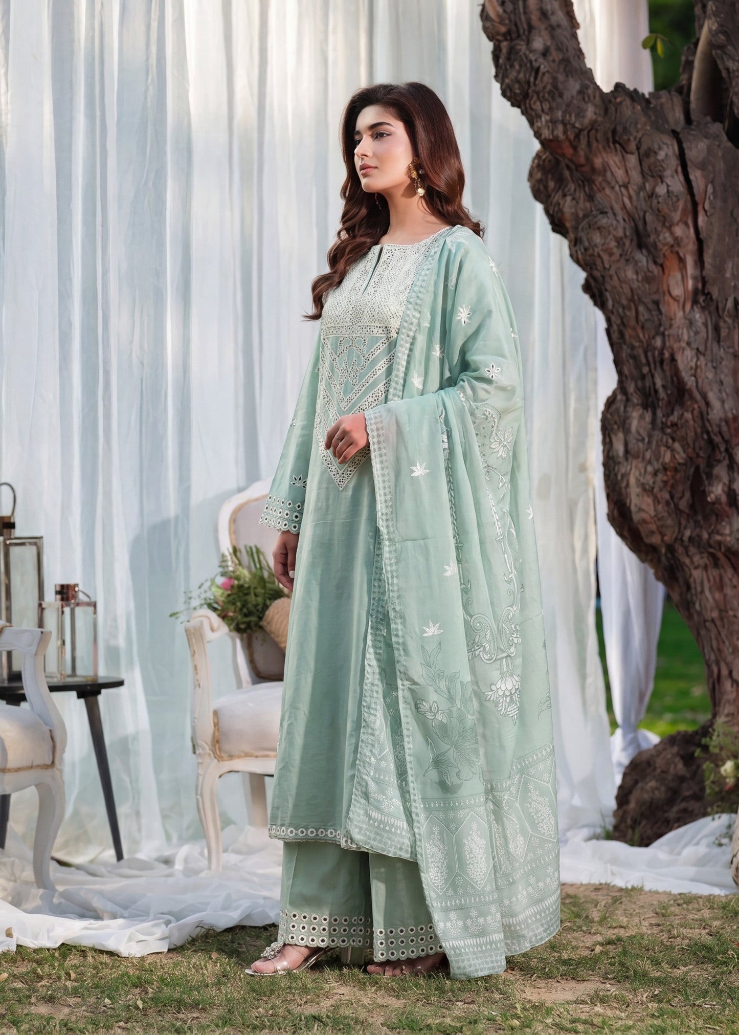 Pastel Green Embossed Lawn Dress Material Online in Dubai DXB UAE Abudhabi Meena Bazaar