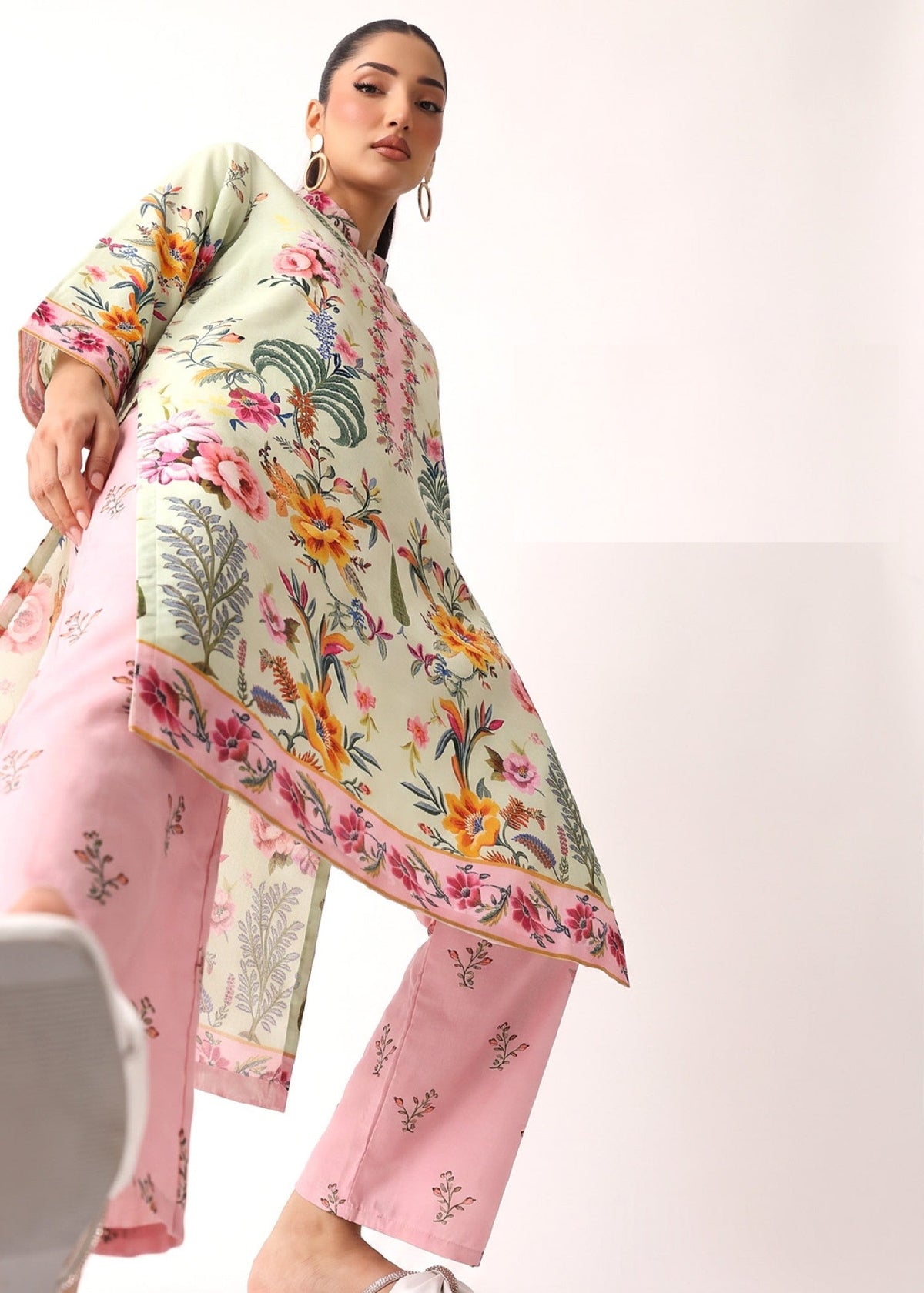 Pastel Green Printed Slub Lawn Kurta Set Online in Dubai DXB UAE Abudhabi Meena Bazaar