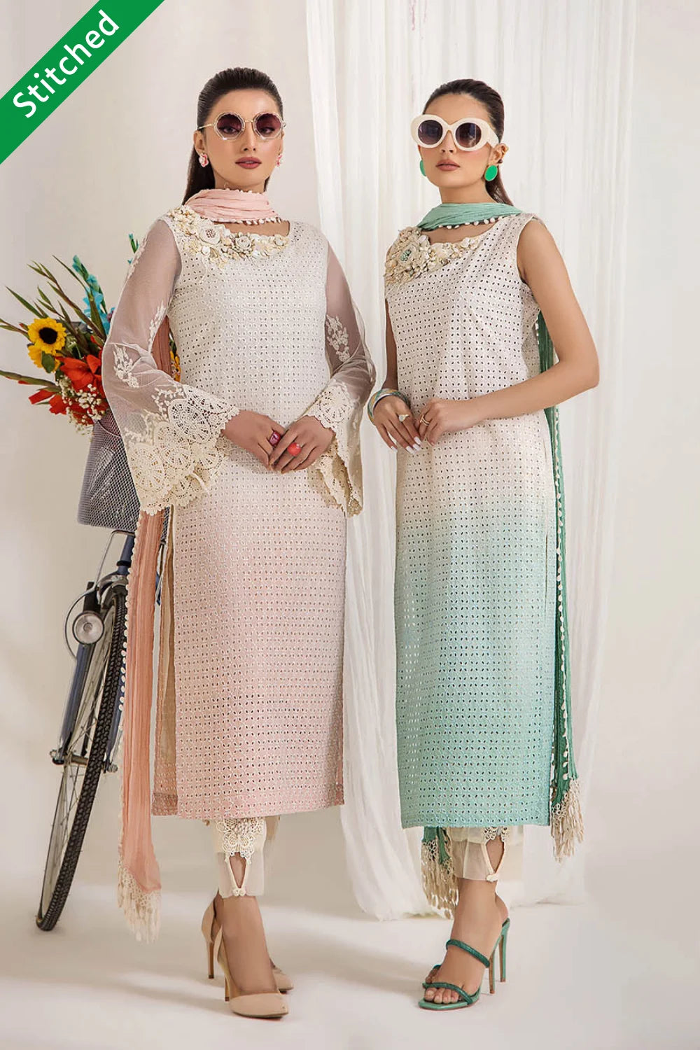 Hand Embroidered Pure Cotton Chikan Suit with 3D Work