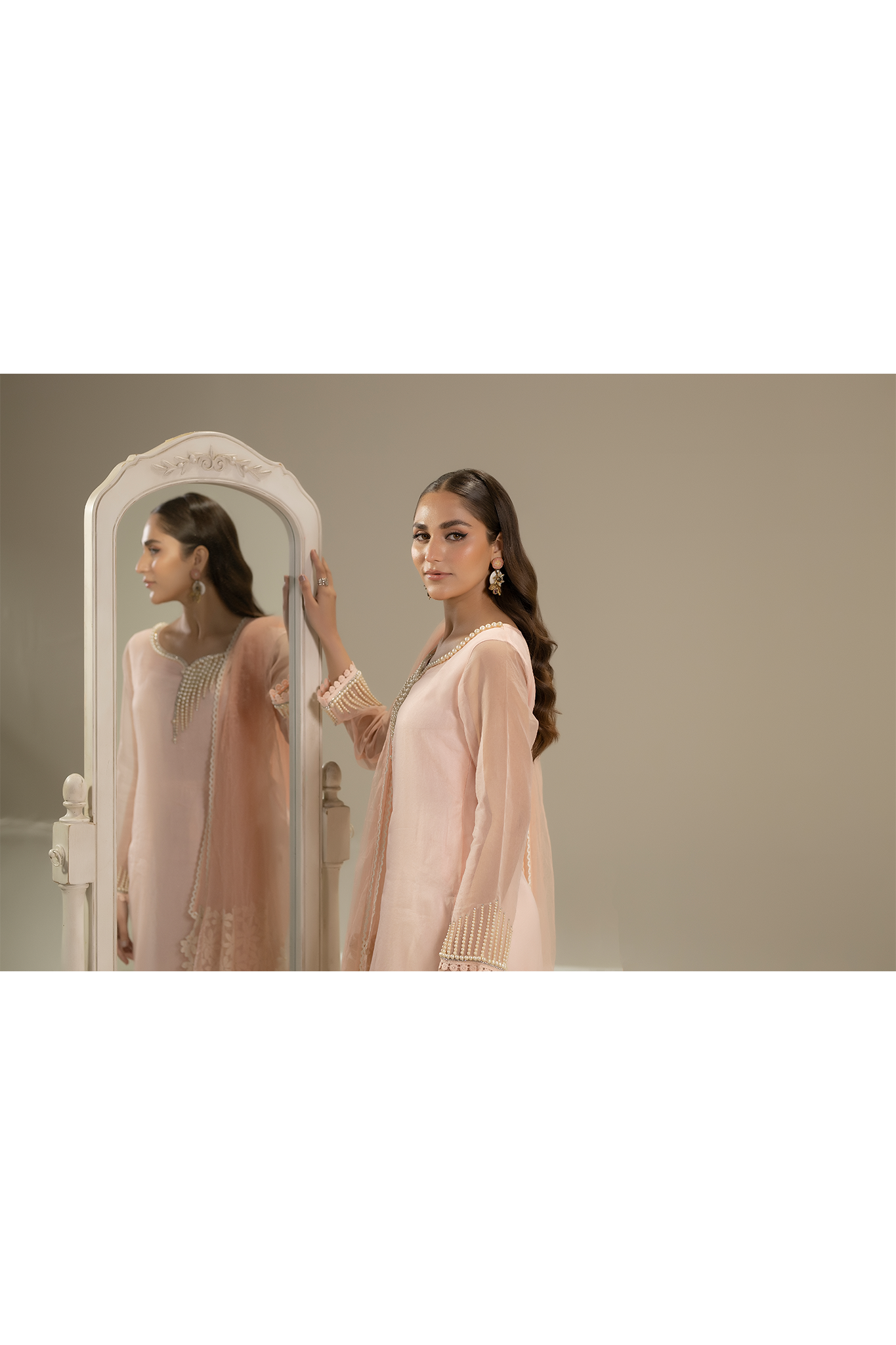 Pink Pure Organza Suit with Pearl Work