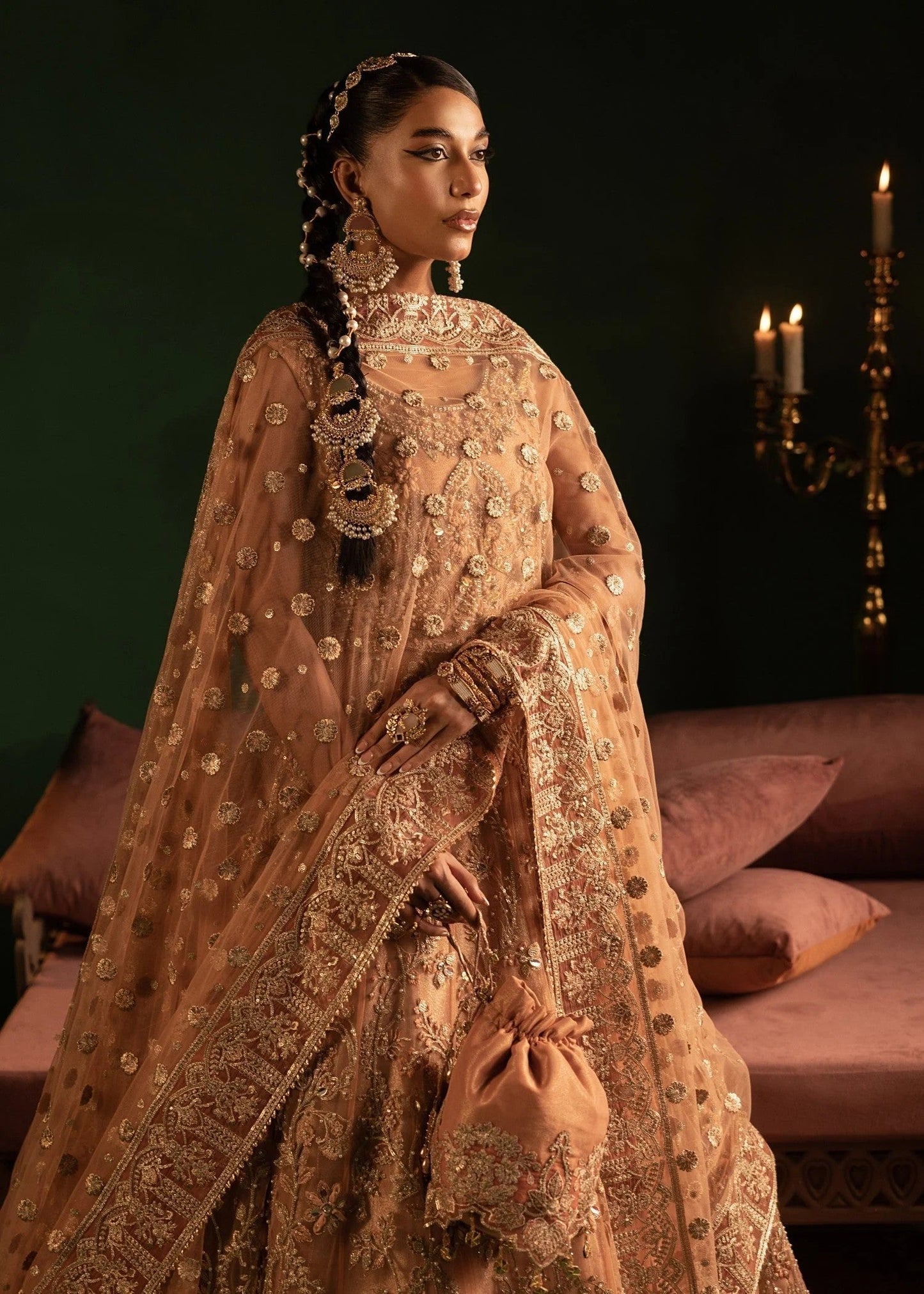 Peach Embroidered Net Pakistani Suit Online in Dubai DXB UAE Abudhabi Meena Bazaar