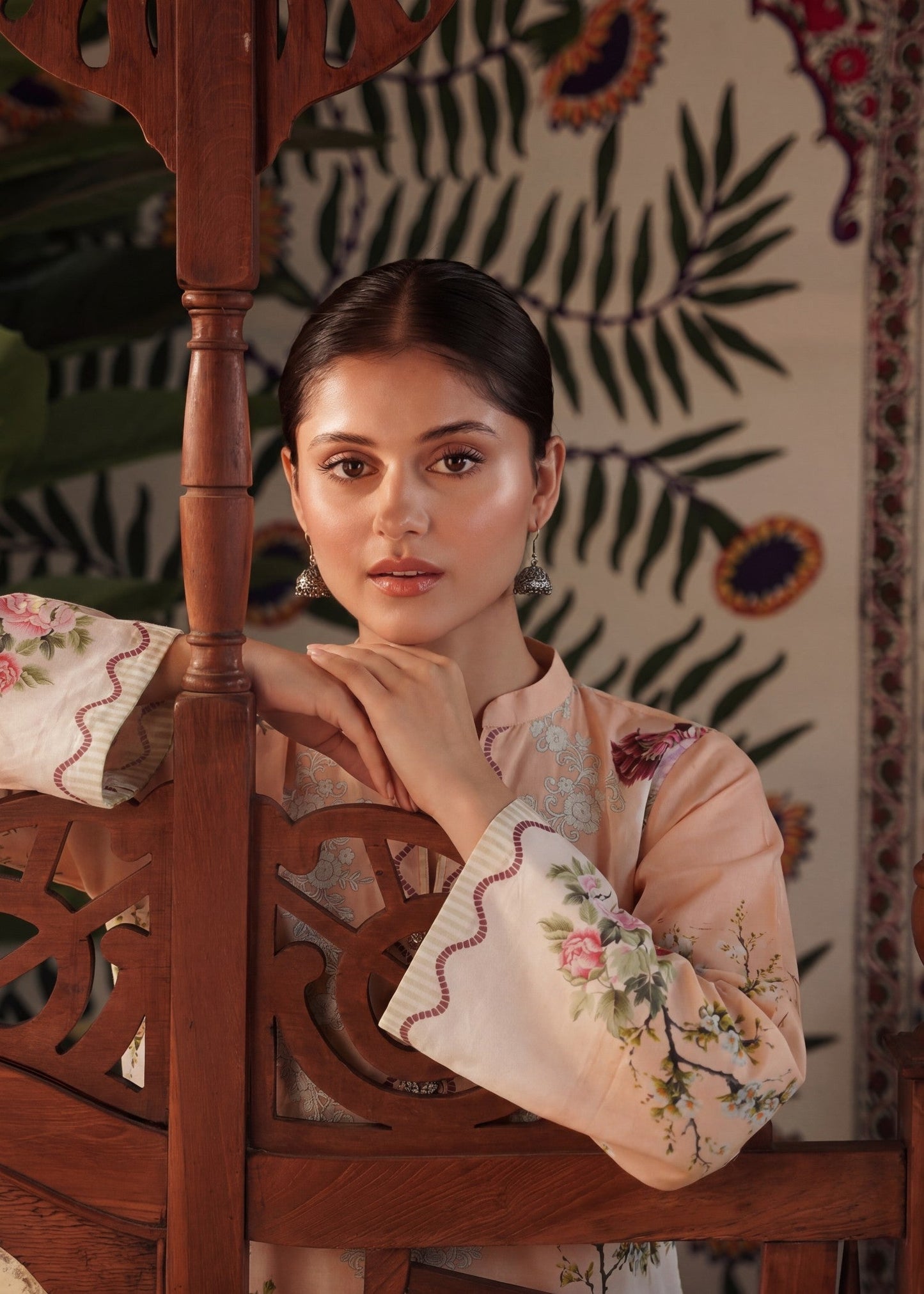 Peach Lawn Printed 2 Piece Suit Online in Dubai UAE Abudhabi Ajman Sharjah