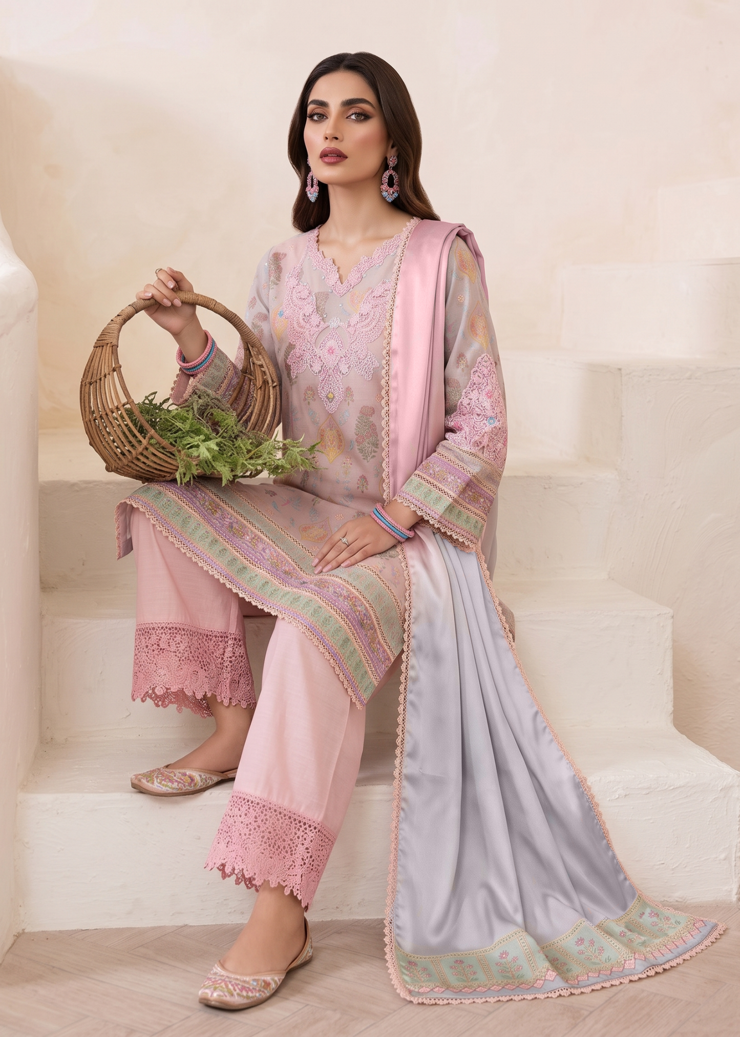 Peach Pink Farshi Shalwar Embroidered Dress Online in UK USA Canada