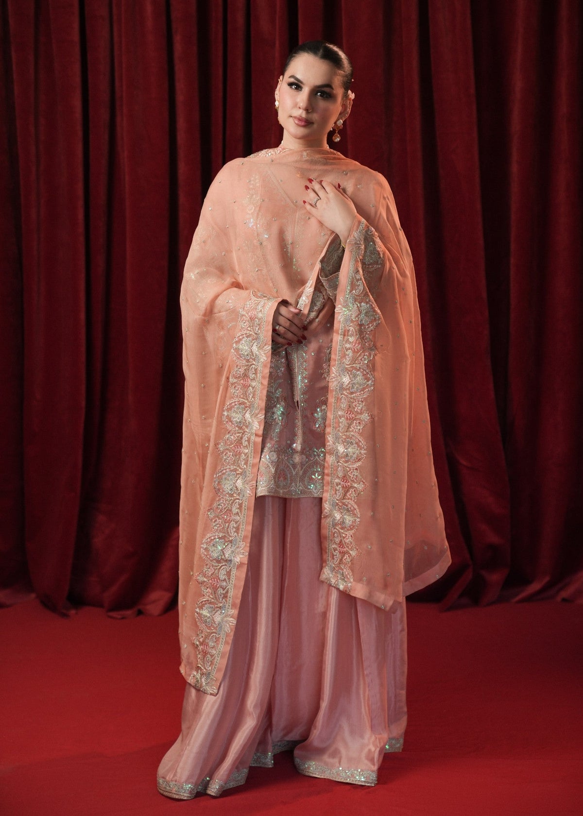 Peach Pink Georgette Chiffon Pakistani Designer Suits Online in Sri Lanka India Australia