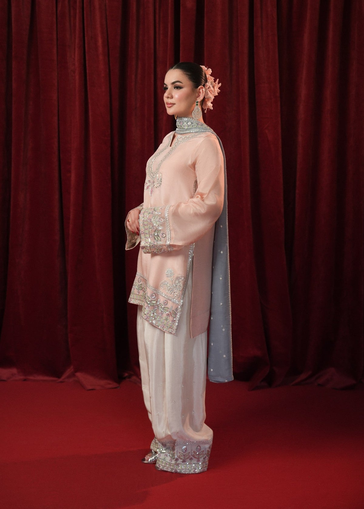 Peach Silk Embroidered Salwar Kameez Online in Sri Lanka India Australia