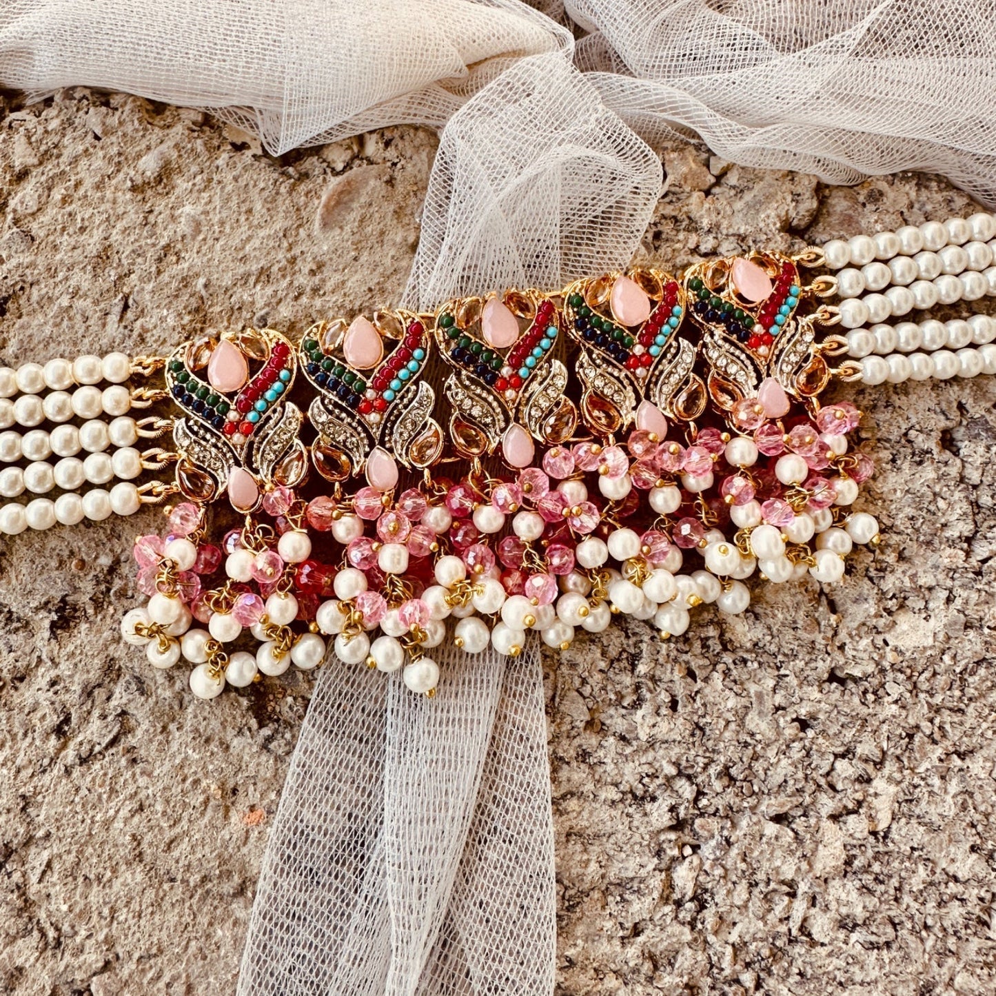 Pink Choker Necklace Set Online in UK USA Canada