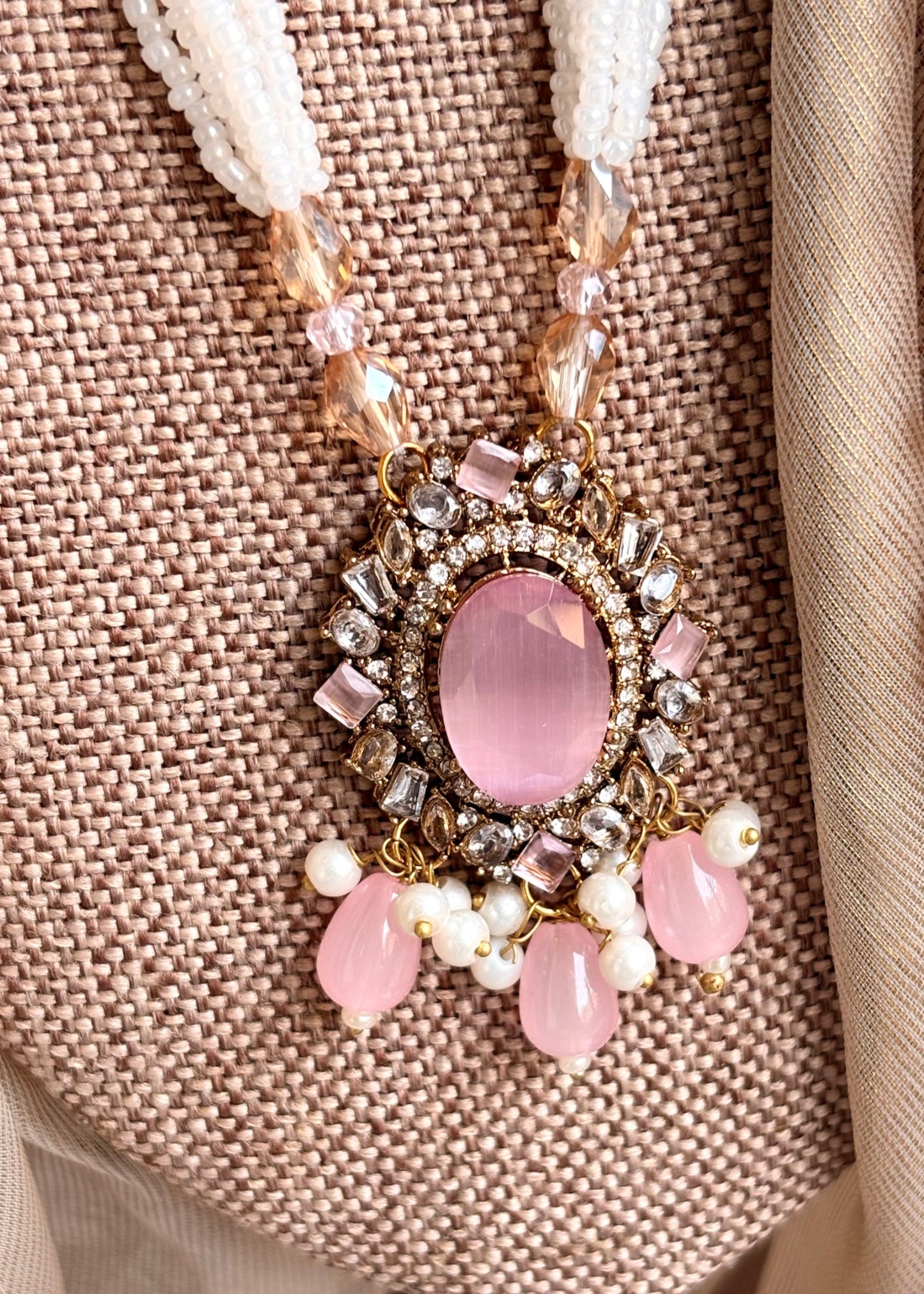 Pink Colored Stone Work Jewelry Set for Weddings Online in UK USA Canada